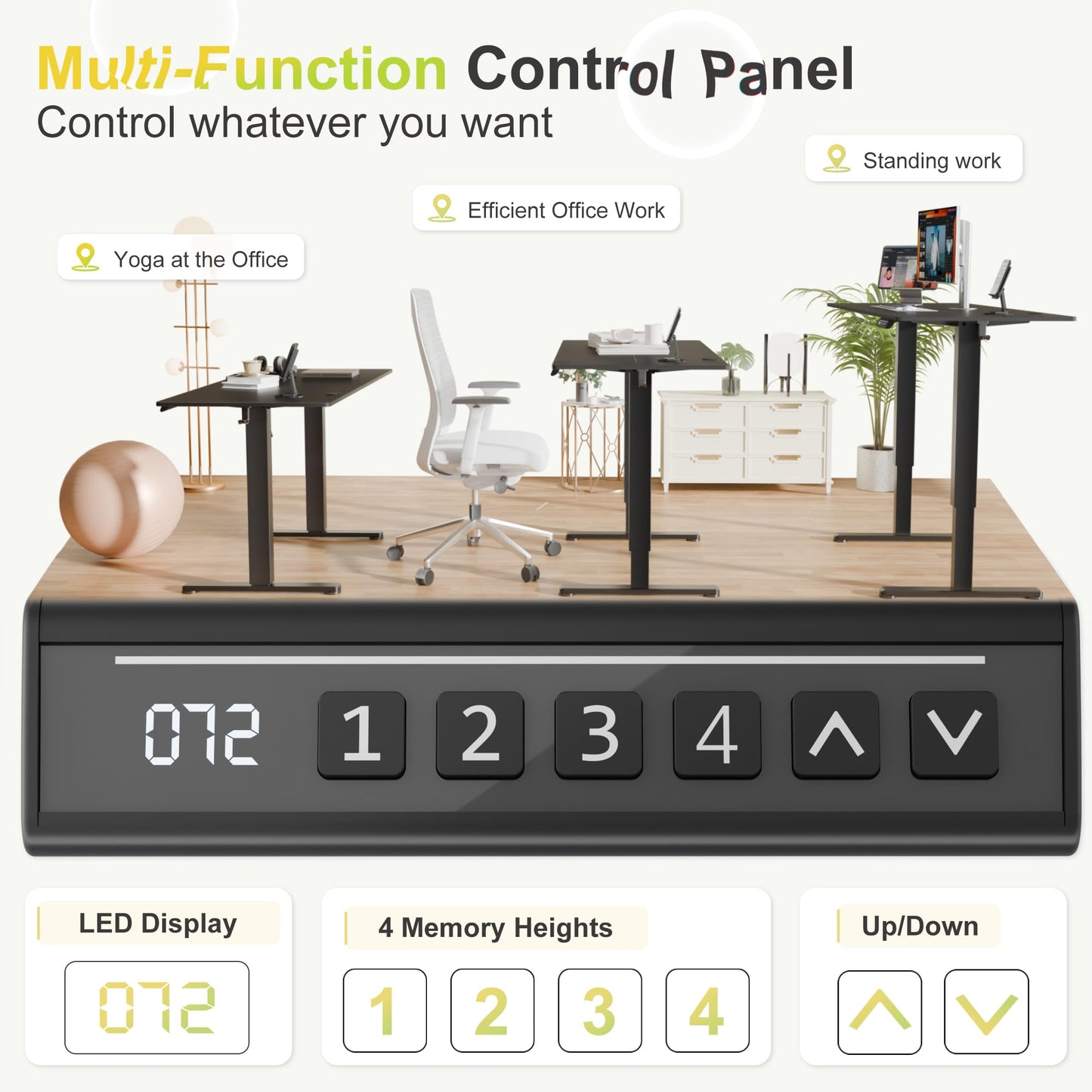 Furmax Electric Standing Desk, 45 x 24 Inches Sit Stand up Desk, Sit Stand Height Adjustable Home Office Desk with 4 Height Position Memory - with Splice Board (Black, 45)