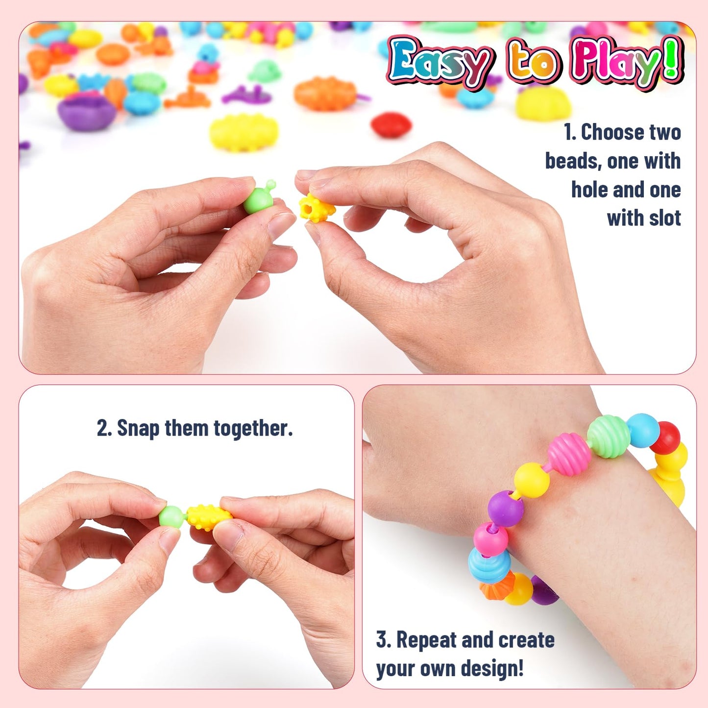 FUNZBO 1600 Pcs Pop Beads with Bracelet Making Kit, Jewelry Making Kit for Little Girls, Arts and Crafts Toys, Necklace Bracelet Ring Snap Set, Birthday Gifts for Kids Ages 3-9 Years Old