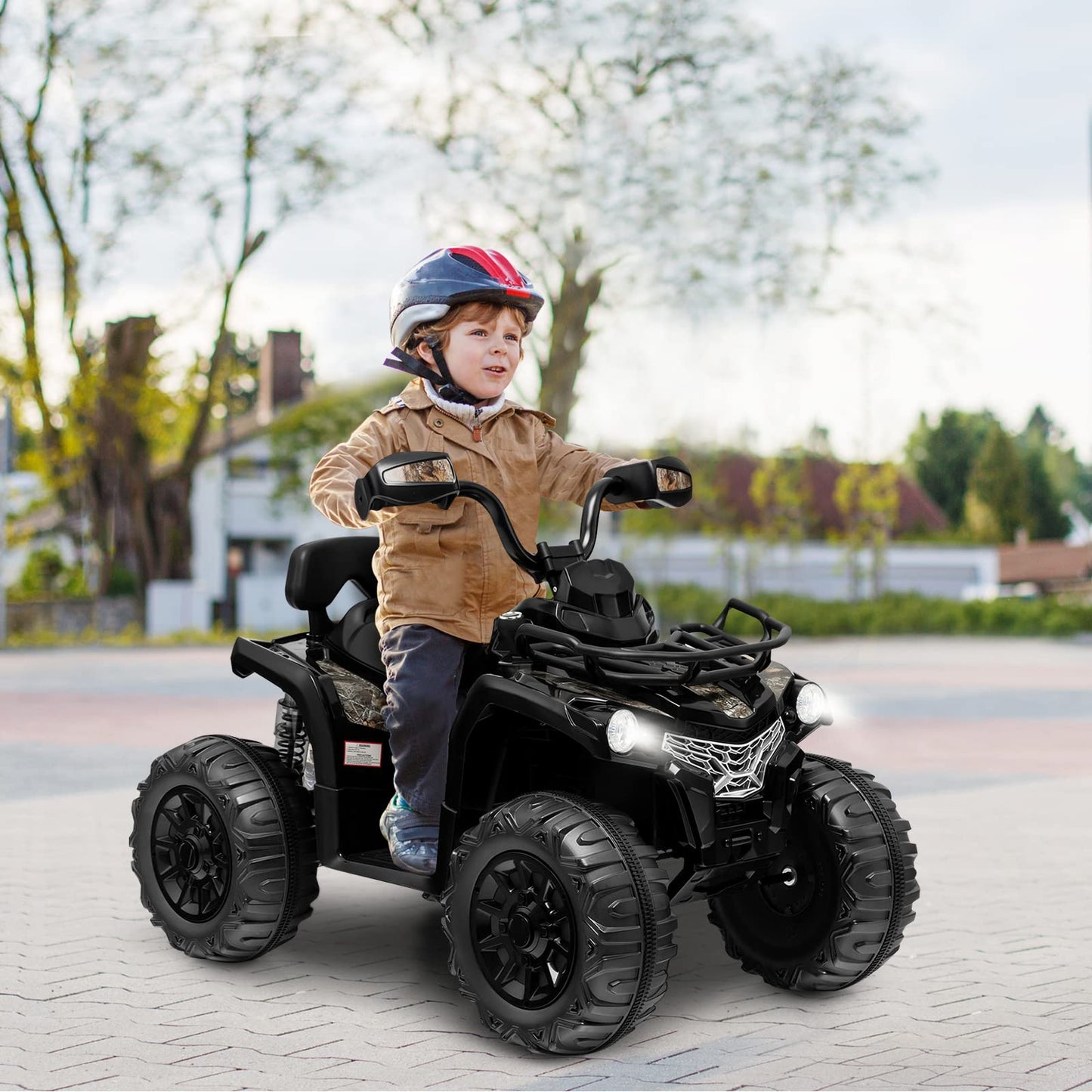 Costzon Kids ATV, 12V Four Wheeler Quad Electric Vehicle w/Forward/Backward Function, 2 Speeds, Music, Headlights, Storage Basket & Backrest, Toddler 4 Wheeler Toy Car for Boys Girls 3+ (Black)