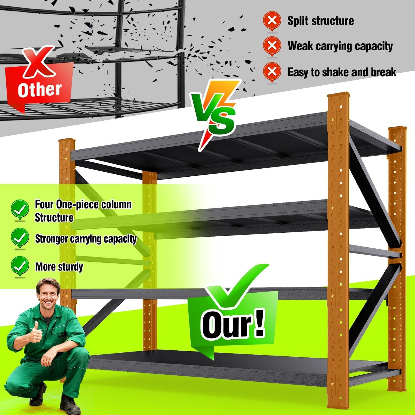 LBVSKK Heavy Duty Shelving,4-Tier Adjustable Garage Storage Shelves,Garage Shelving for Basement,Pantry,Kitchen,Warehouse,Black (70" H*60" W*23.6" D)