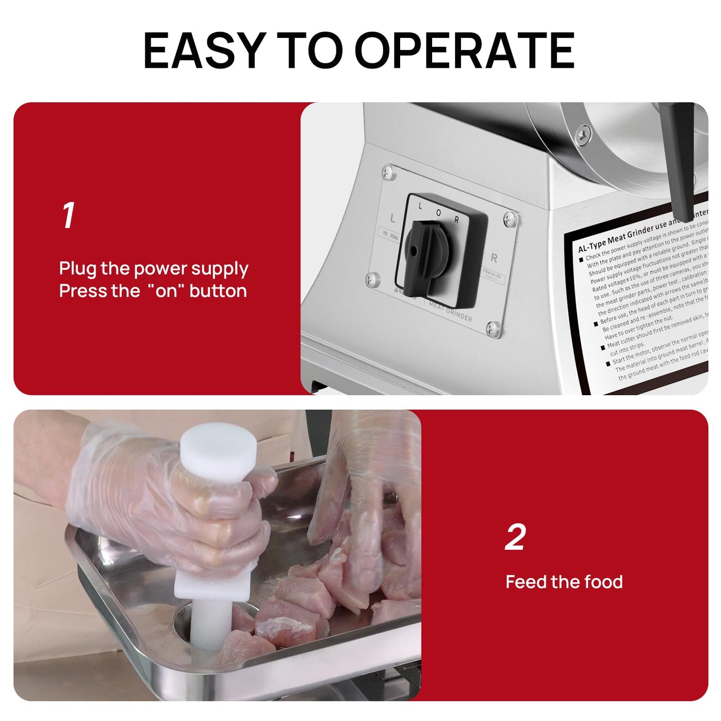 ARINOO Commercial Meat Grinder #8C, 0.6HP Heavy Duty Stainless Steel Industrial Meat Mincer w/2 Blades & Meat Pusher,Electric Meat Grinders for large batches home butchering, or small farm processing