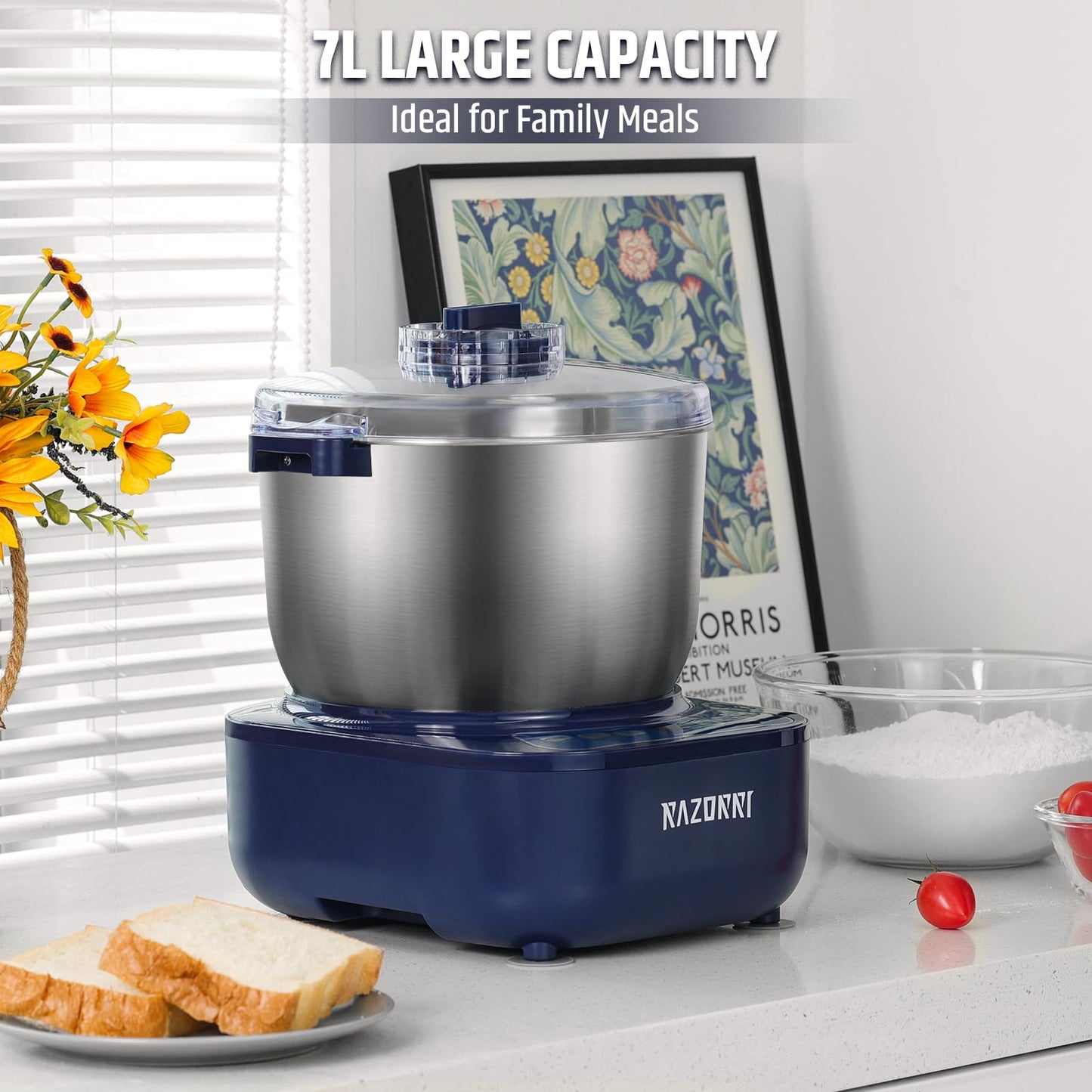 Razorri Electric Dough Maker, 6.5QT Household Dough Mixer with Ferment Function Microcomputer Timing with Stuffing Blade Stainless Steel Bowl for Bread Pizza Noodle