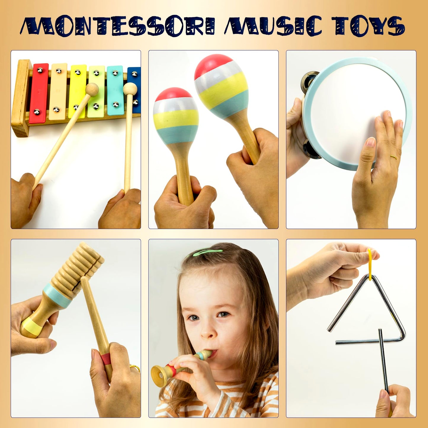 MINIARTIS Musical Instruments Set - Montessori Wooden Toys for Toddlers 1-3 | Modern Boho Baby Xylophone with Songbook | Neutral Colors Percussion Instruments | Kids Preschool Educational