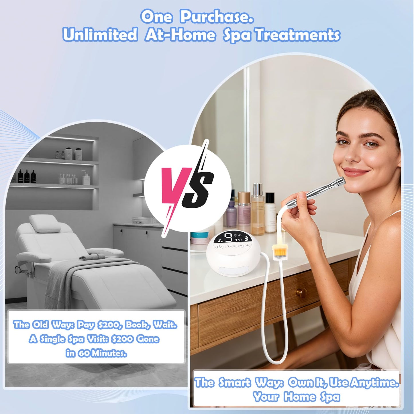 Pro Cordless Microdermabrasion Machine, Beauty Star Portable Facial Pore Vacuum Tool for Blackhead Removal, Glowing Skin, 3 Diamond Tips & 9-Setting Suction, Home and Salon Use