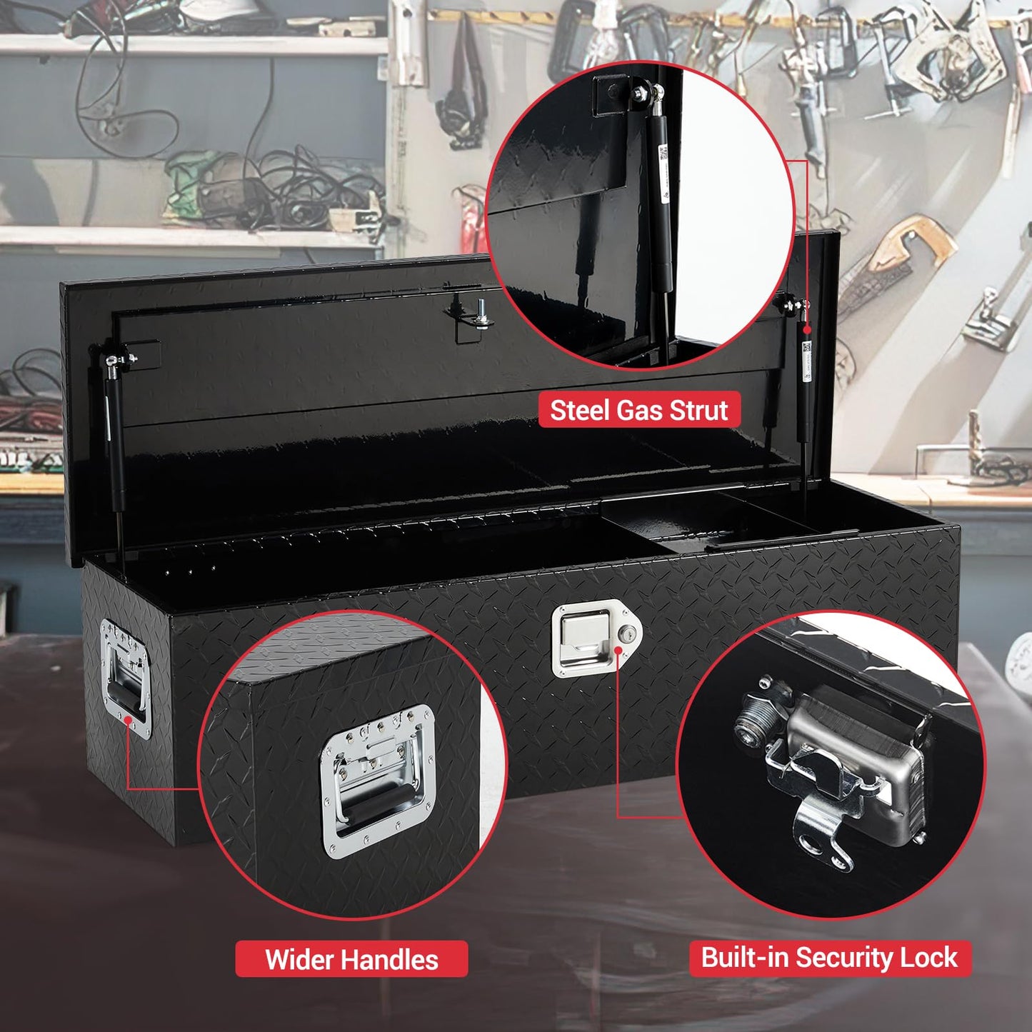 GarveeTech 39 Inch Aluminum Truck Tool Box, Truck Bed Storage Box with Security Lock and Wider Handles, Heavy Duty Waterproof Tool Box Organizer Chest for Pick Up Truck Rv Trailer - Black