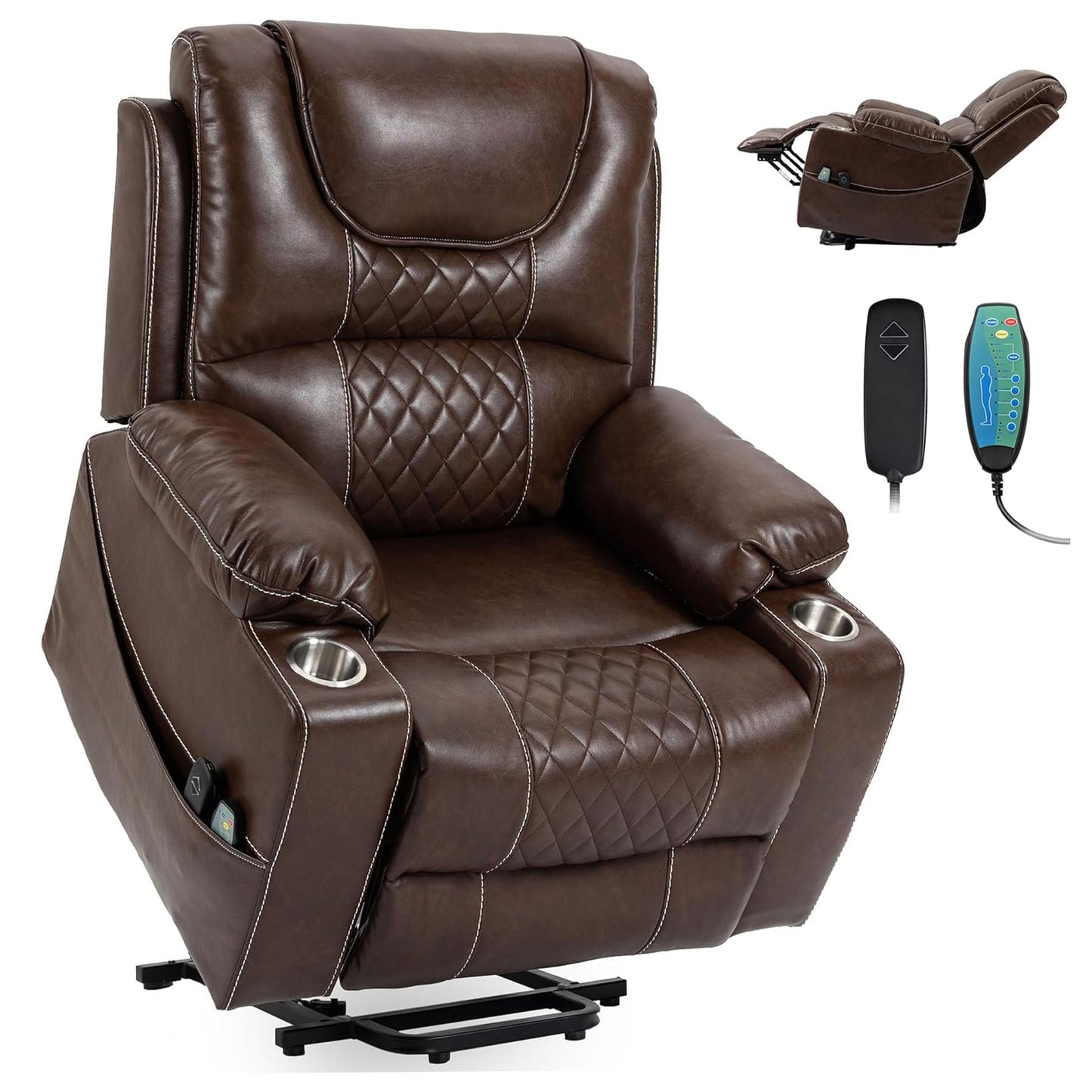 RHHVVR Oversized Power Lift Recliner Chair 400 LBS for Big and Tall Elderly, 26" Extra Wide Zero Gravity Electirc Recliner Chair with Massage and Heating, Leather Home Theater Seat, Brown