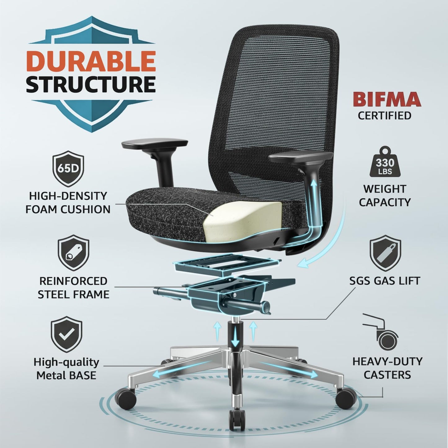 ErgoSift Ergonomic Office Chair - High-Back Mesh Desk Chair with Adjustable Lumbar Support 4D Armrests for Long Hours Sitting Black