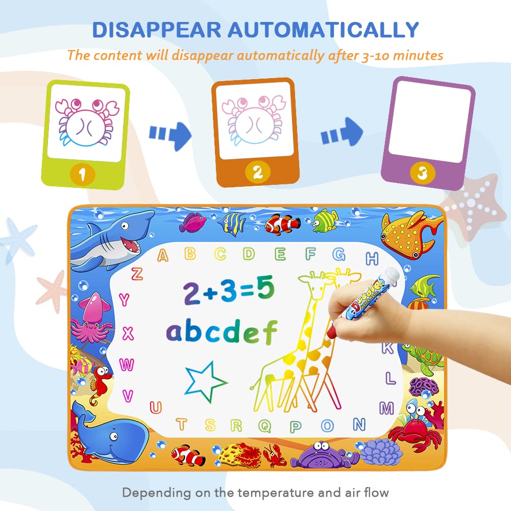 Water Doodle Mat - Kids Painting Writing Color Doodle Drawing Mat Toy Bring Magic Pens Educational Toys for Age 3 4 5 6 7 Year Old Girls Boys Age Toddler Gift
