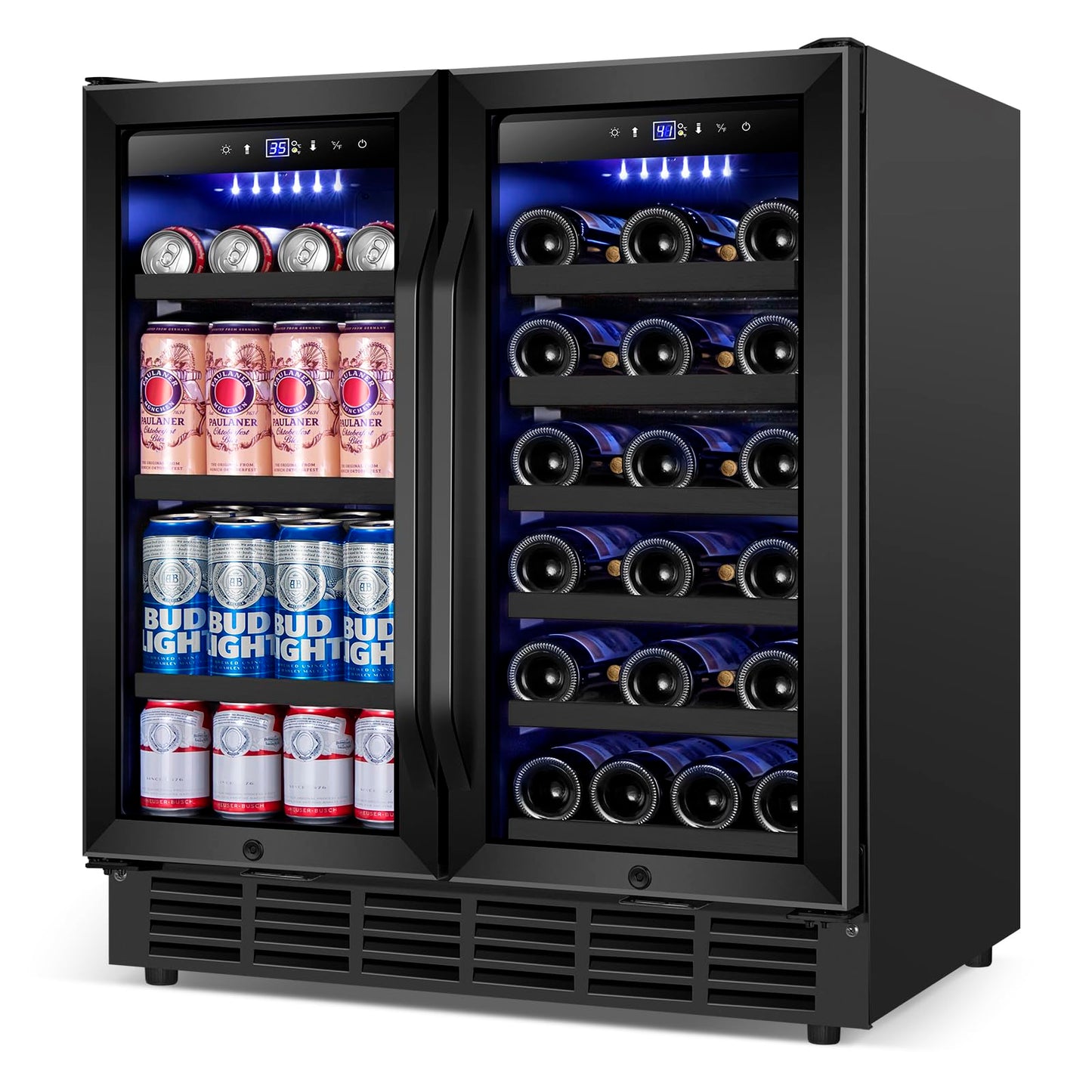 Velieta 30 Inch Wine and Beverage Refrigerator, Upgrade Dual Zone Wine Cooler, 30'' Wine beverage Fridge Built in or Freestanding Under Counter Large Capacity Glass Door Advanced Cooling System,Black