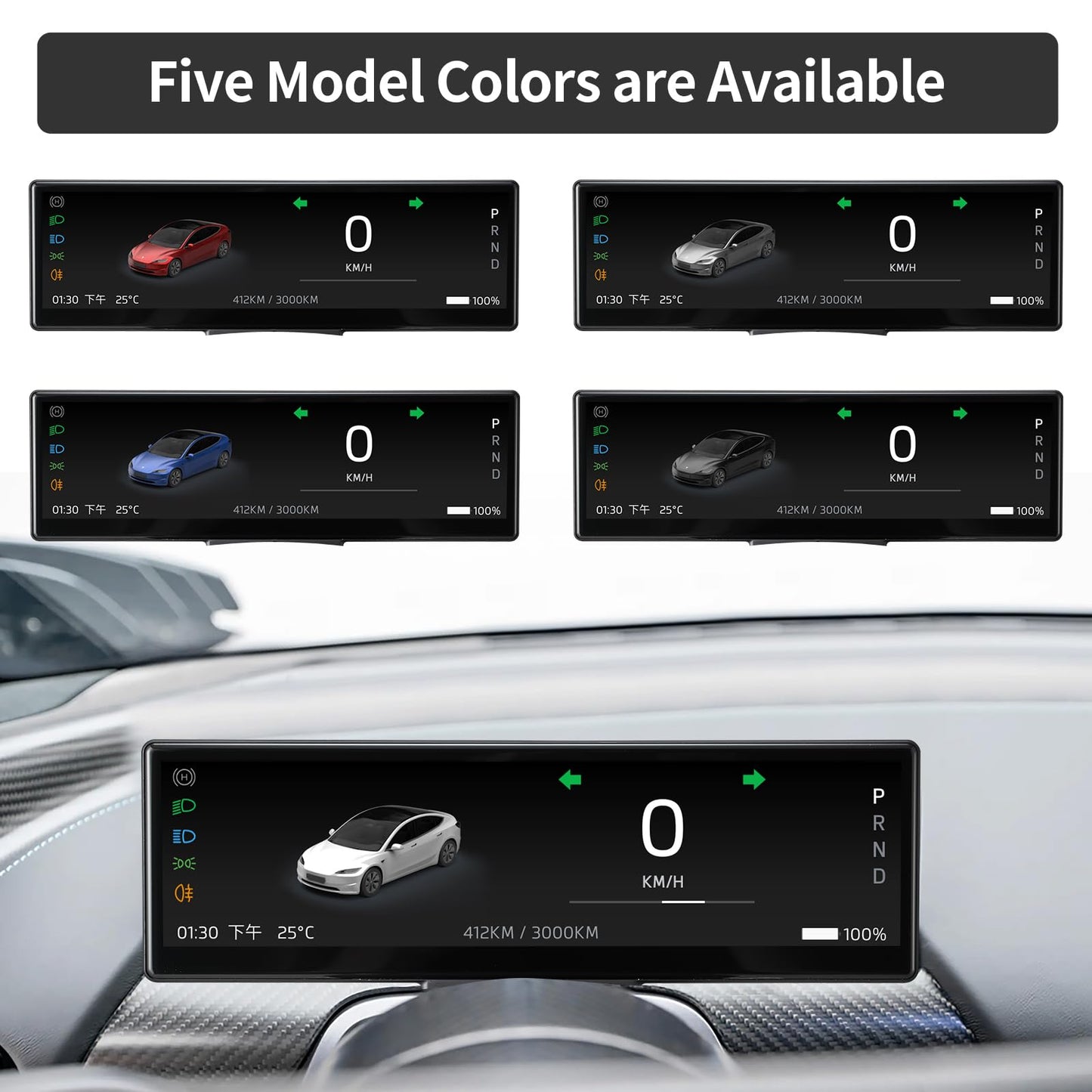 8.8” Ultra-Thin Head Up Display for Tesla 2024 Highland Model 3 with Front Camera, Wireless/Wired CarPlay & Android Auto,Spot Blind Warning,No AC Vent Block,Auto-Pilot,OTA Update