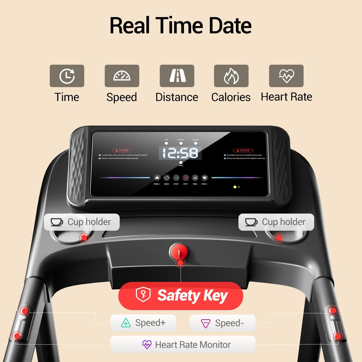 UMAY Fitness Compact Home Treadmill with Auto/No Incline, 3.0/3.5HP Quiet Brushless, 8.7 MPH Speed & 16.2"×42.5" Running Area (0 Incline with handrail)