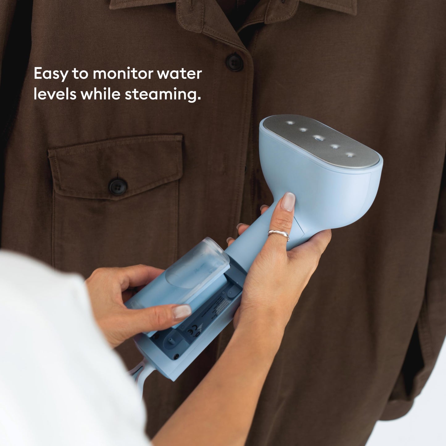 Steamery Handheld Clothes Steamer Cirrus Core, 1350W, Steam Output 0.74 oz/min, Heat up in 15 Seconds, Dry Steam Technology, Hanging Loop, Visible Water Tank, Portable, Scandinavian Design (Blue)