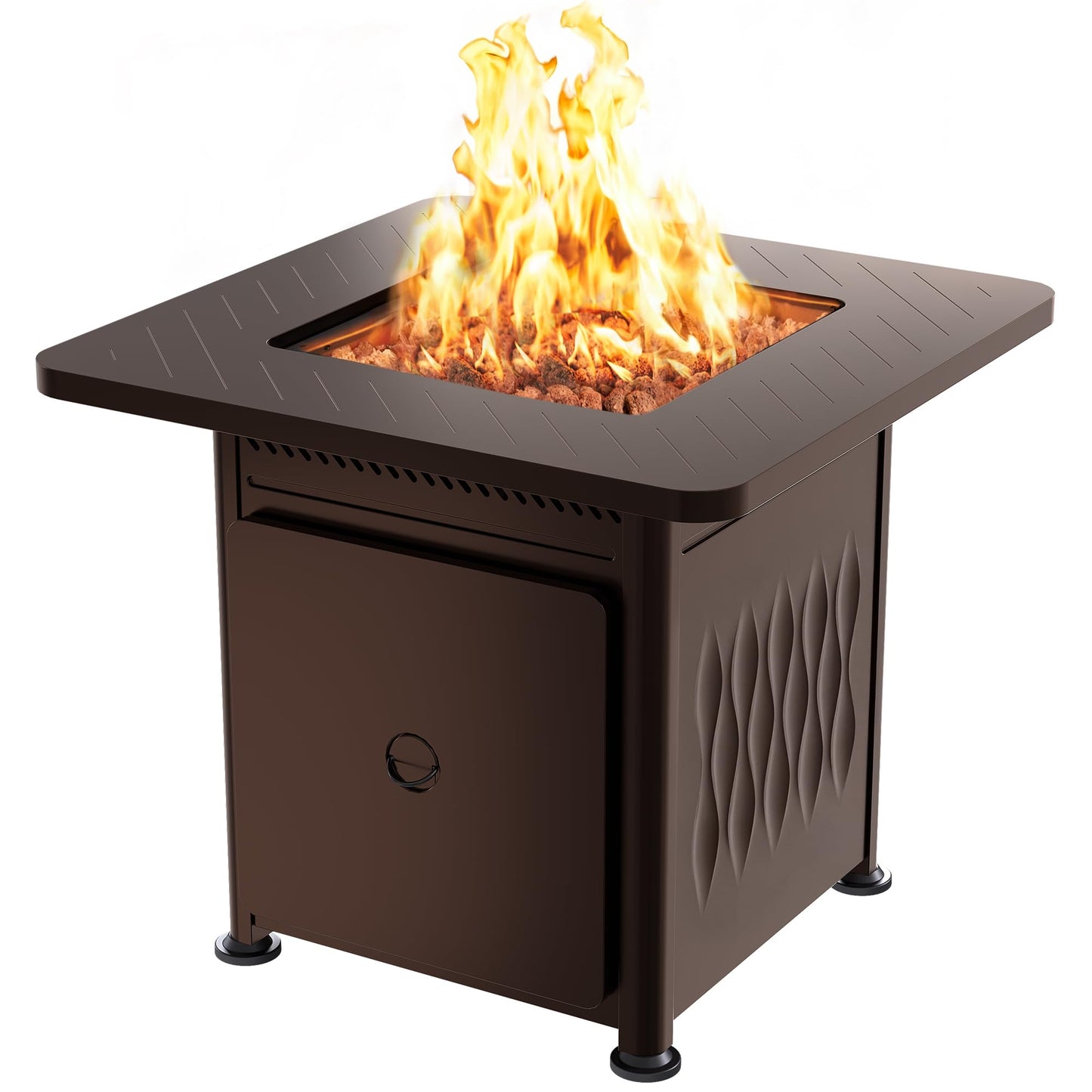 EAST OAK 28" Outdoor Propane Fire Pit Table | 52,000 BTU Gas Fire Pit Table for Outside with Magnetic Lid | Storage Basket & Lava Rocks | CSA Certified for Patio, Garden & Backyard | Black