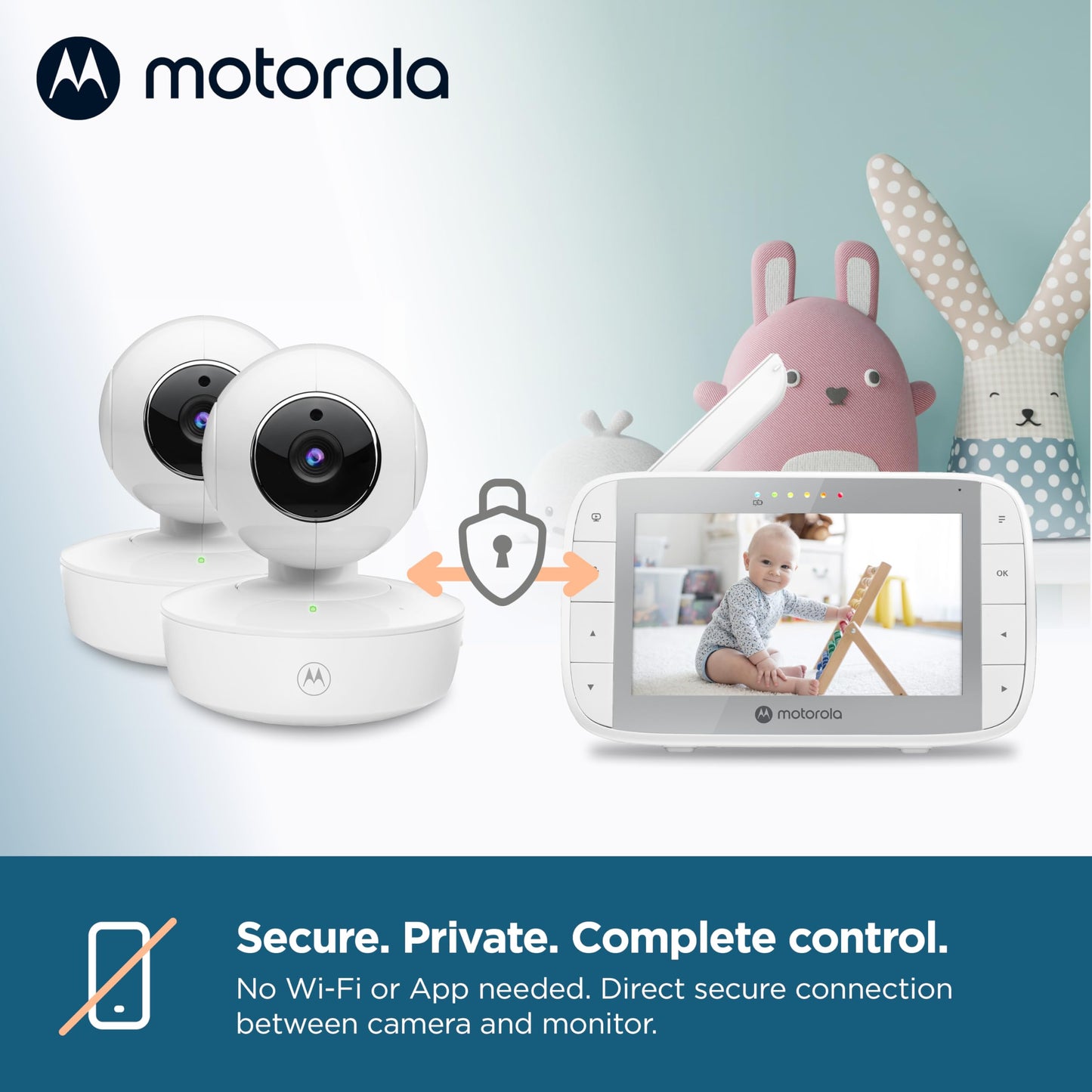 Motorola Nursery VM36XL 2-Camera Video Baby Monitor, 1000ft Range no WiFi 2.4 GHz Wireless, 5" Screen, 2-Way Audio, Pan/Tilt/Zoom, Sensor, Lullabies, Night Vision