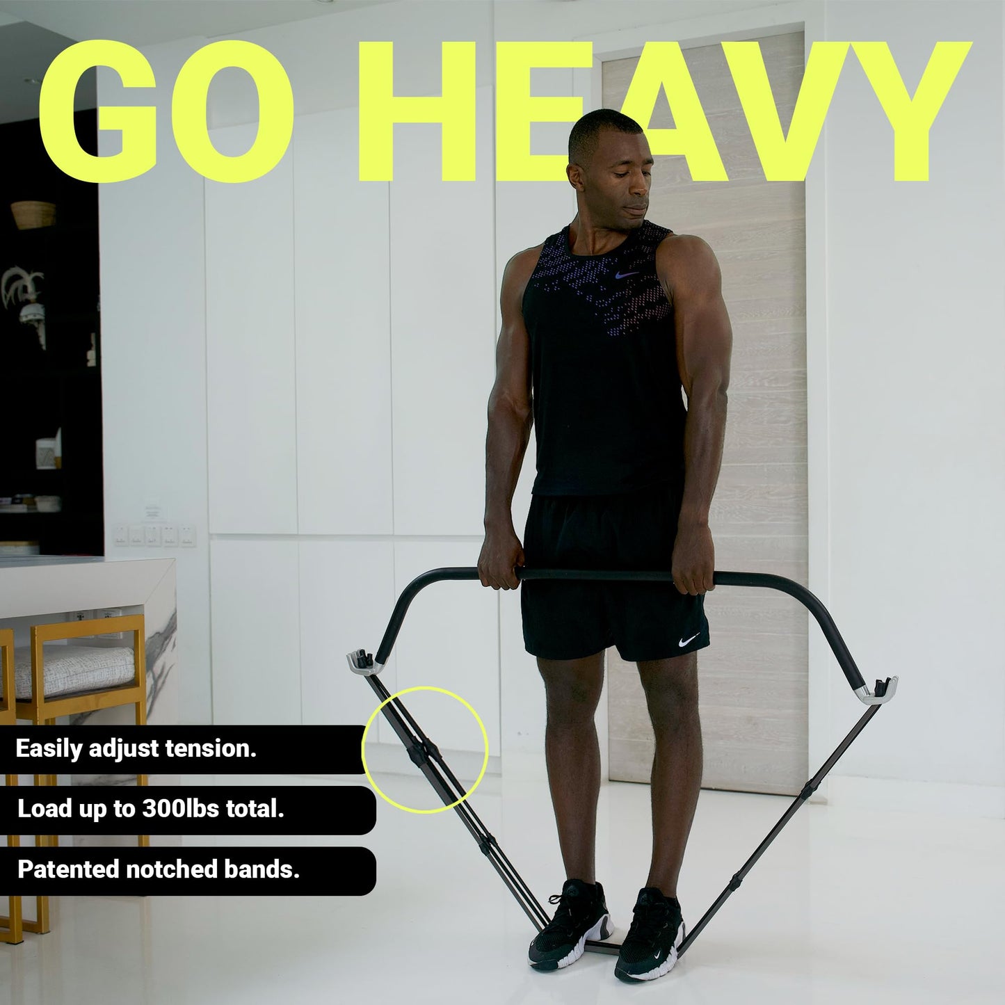 EVO Bow - All in One Portable Home Gym System with Weighted Pushups | Compact Strength Training and Exercise Equipment for Travel with Notched Resistance Bands for Full Body Training | 300lbs (Ultra)
