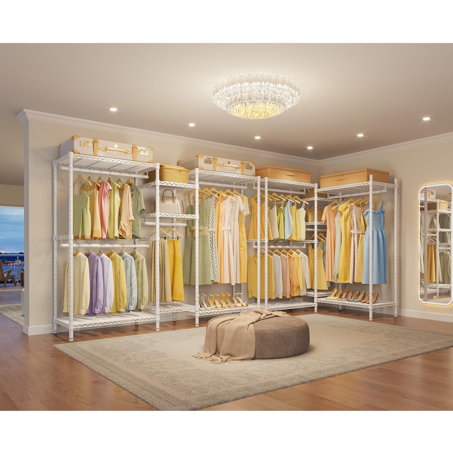 VIPEK L6 Heavy Duty Clothes Rack L Shape Clothing Rack 5-Tier Wire Garment Rack Freestanding Closet with 7 Adjustable Shelves & 4 Hanging Rods, 42.1" L x 42.1" W x 76.4" H, Max Load 850LBS, White