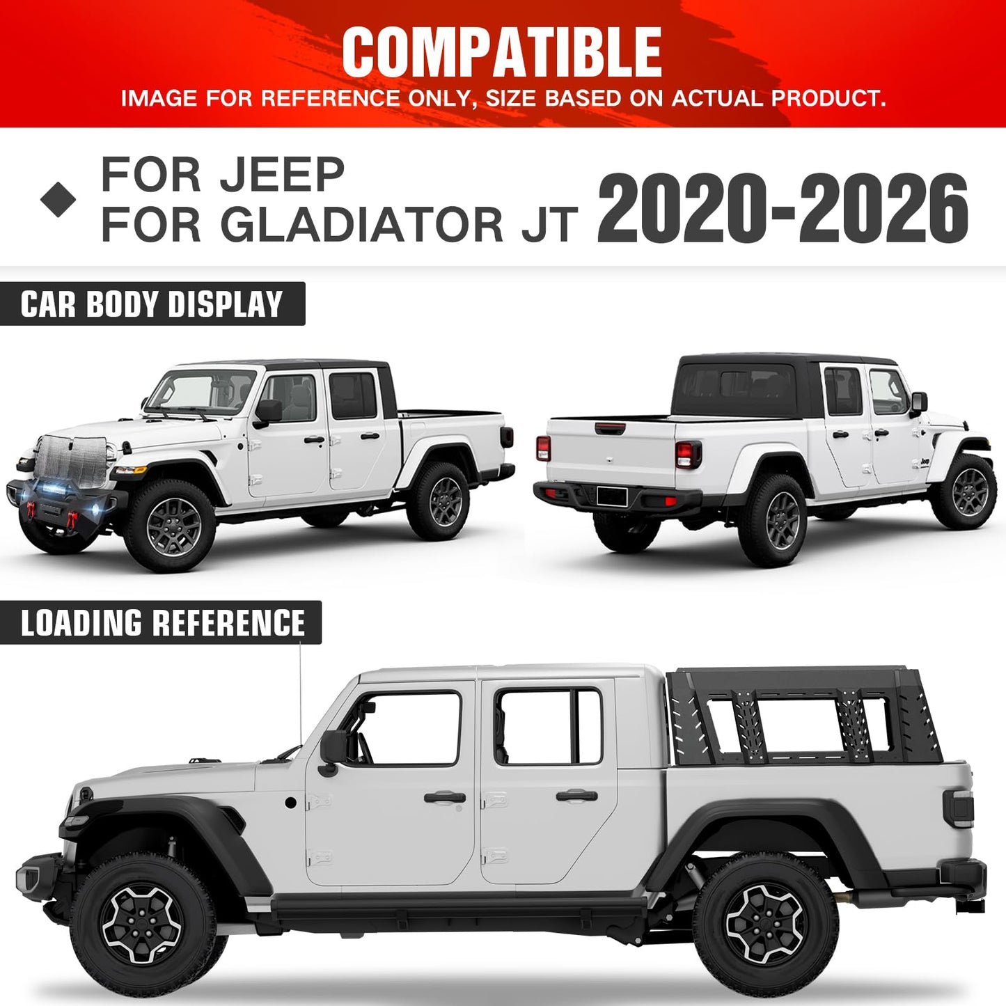 YZONA 22" High Overland Bed Racks Truck Cargo Carrier Compatible with 2020-2026 Gladiator JT with LED Lights and Bed Rails, Full-Size Truck Rear Ladder Rack Back Cross Bars