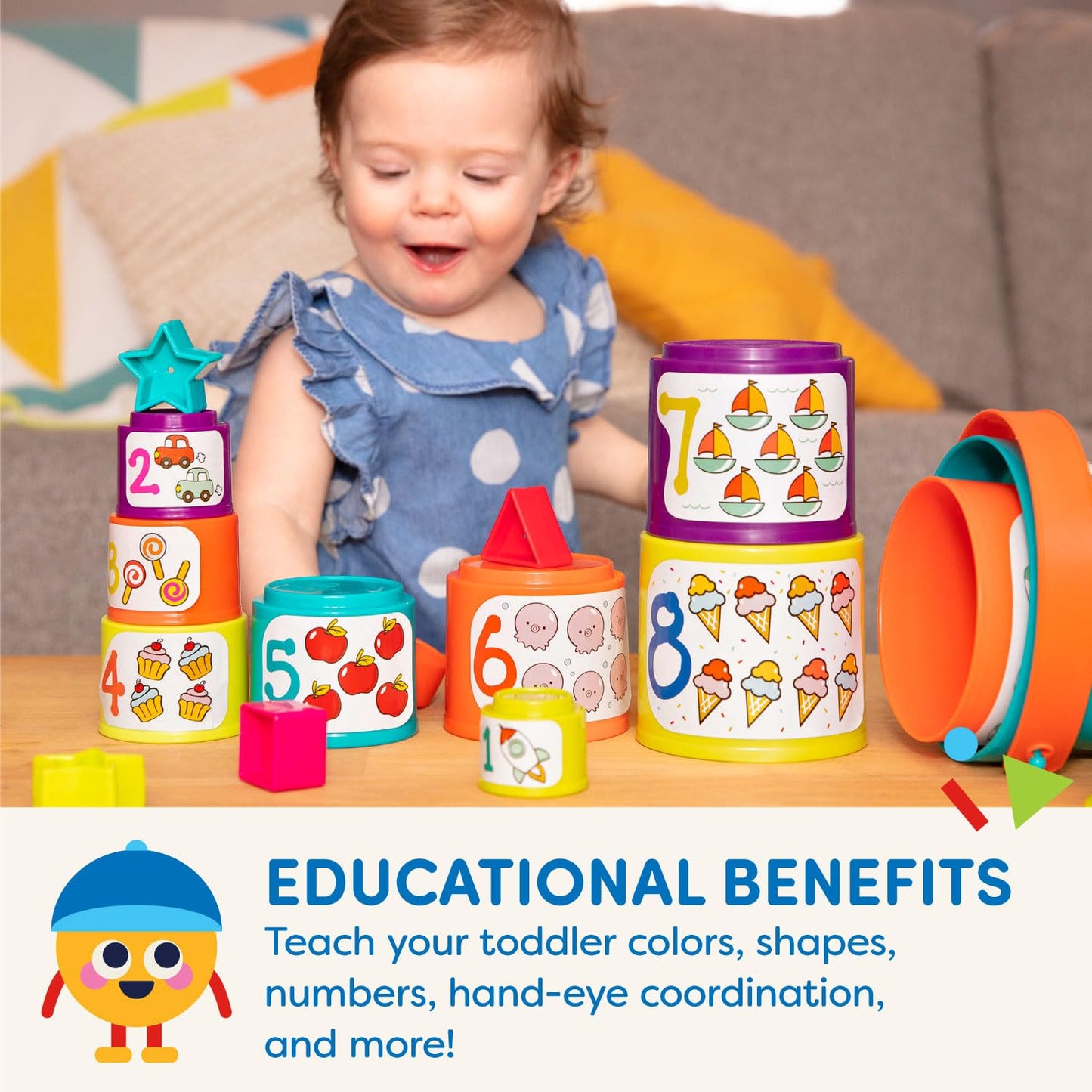 Battat – Nesting Sorter Set – 19 Pieces Stacking Bucket Sort Set – 10 Cups & 8 Shapes – Educational & Dexterity Toys – 18+ Months – Sort & Stack