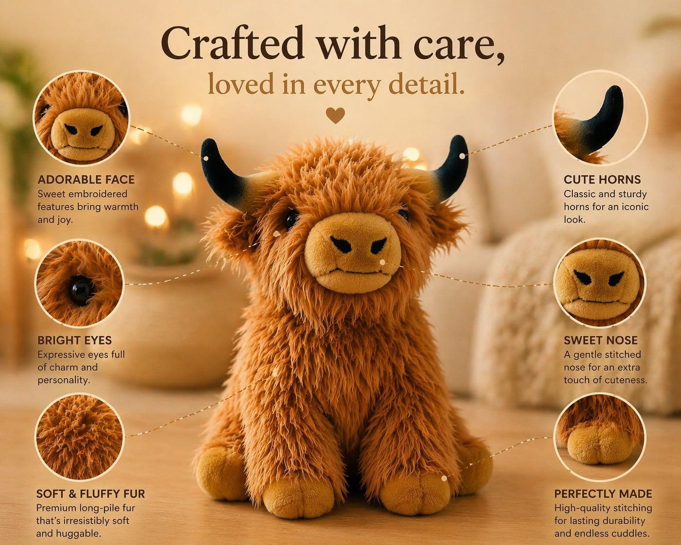 MAX-ISMA Highland Cow Plush – Big Stuffed Animal for Kids – Cute Fluffy Brown Highland Cattle Plushie Toy – Soft Realistic Plush Gift for Girls & Boys
