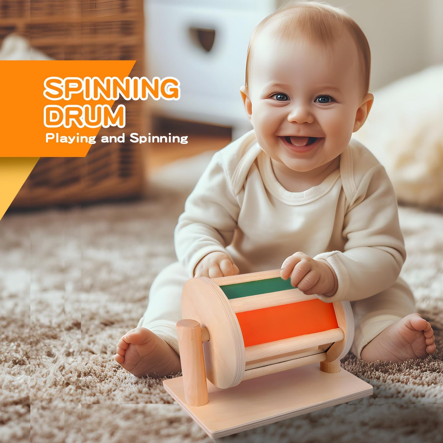 Starrykids Montessori Toys for Babies 0-6 Months, 6 in 1 Learning Educational Set for Newborn, Toddlers Gifts Includes Spinning Drum, Object Permanence Box, Baby Roller Tummy Time Mirror and More