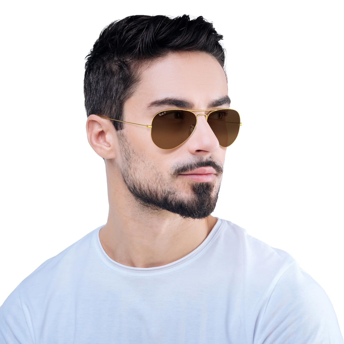 Ray-Ban Unisex RB3025 Classic Polarized Aviator Sunglasses, Matte Gold/Polarized Brown Gradient, 55 mm