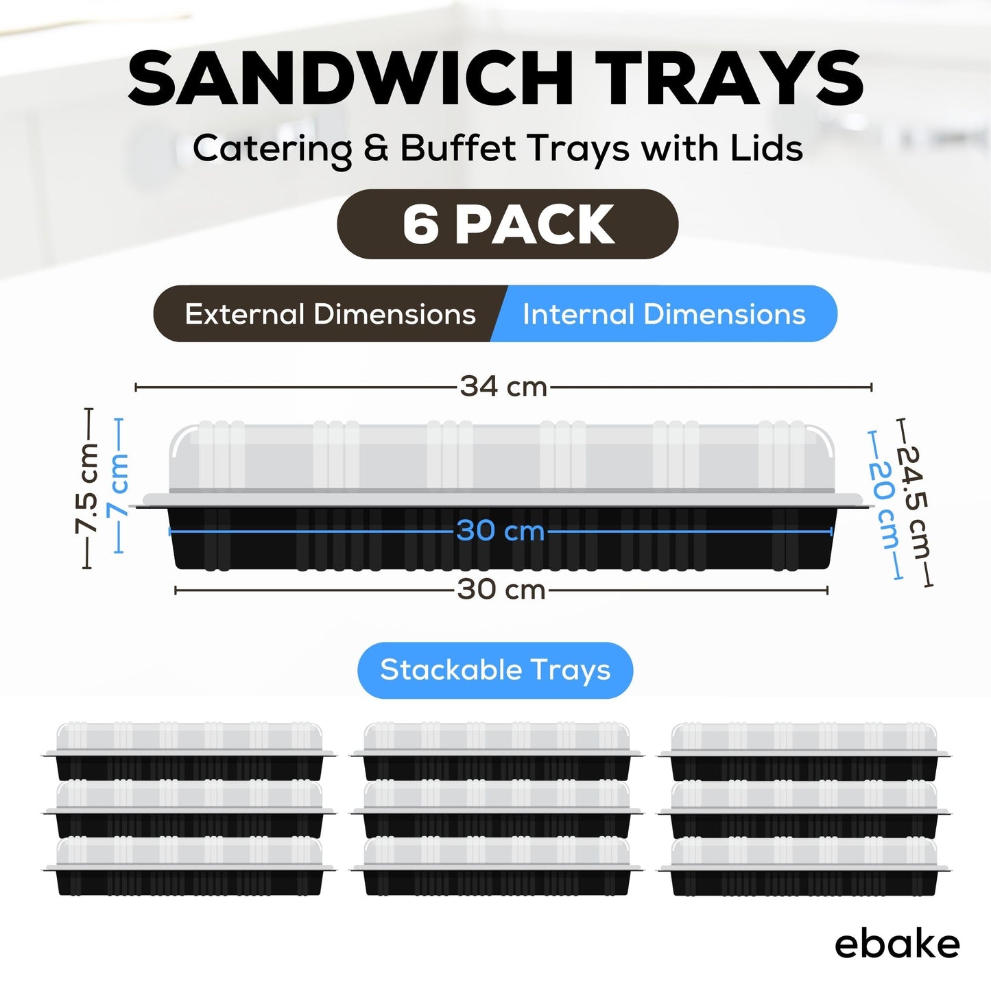 6 Pack Catering Trays with Lids – 13" Serving Tray with Lid, Heavy Duty Recyclable Plastic Party Platters for Catering, Buffet, Picnics & Events – Food Trays with Clear Lid (13.39 × 9.84 × 2.95 inch)