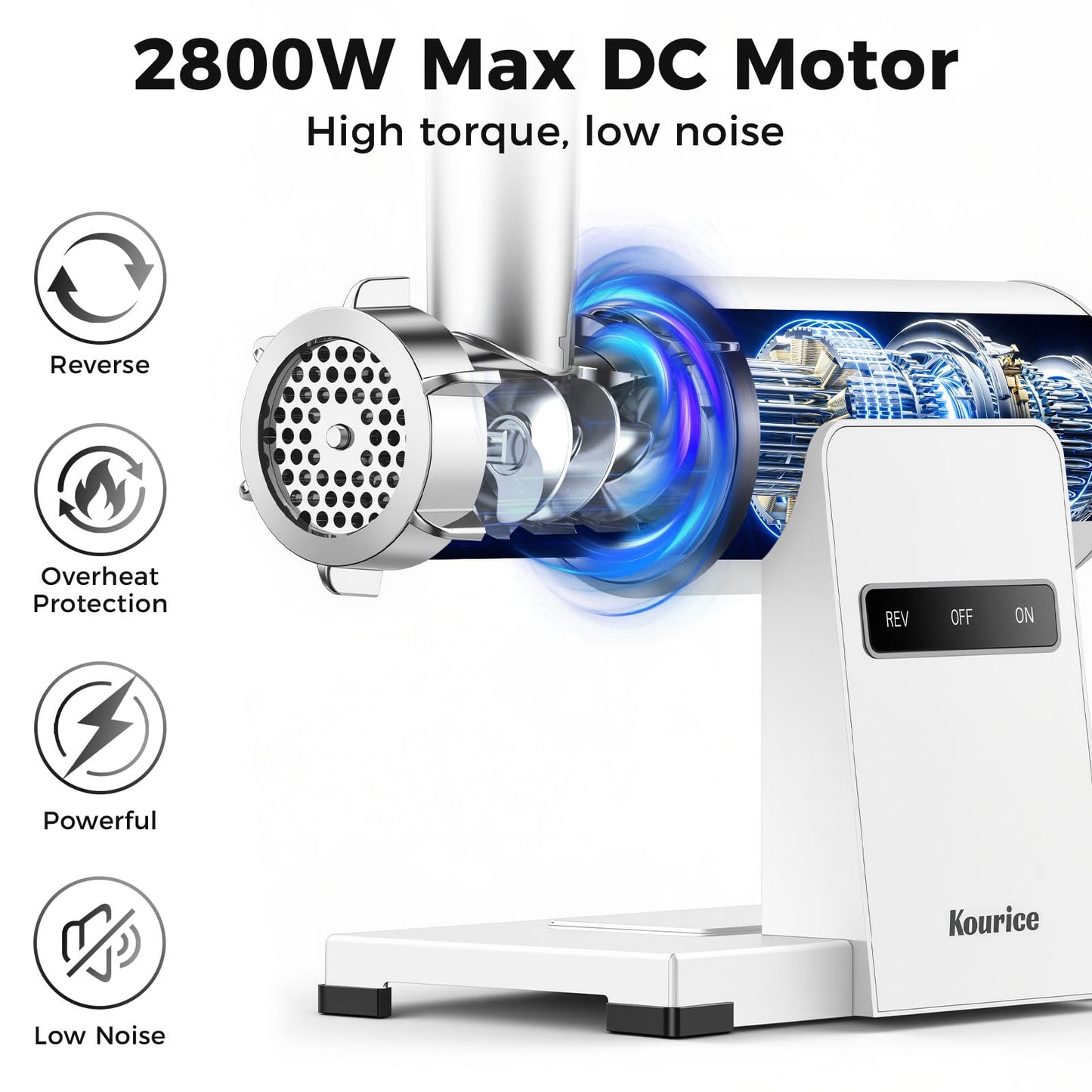 Kourice Meat Grinder, Electric Meat Grinder with Sausage Stuffer Maker & Kubbe Kit, Metal-Body Meat Mincer with 3 Stainless Steel Grinding Plates & 2 Blades for Home Kitchen Using