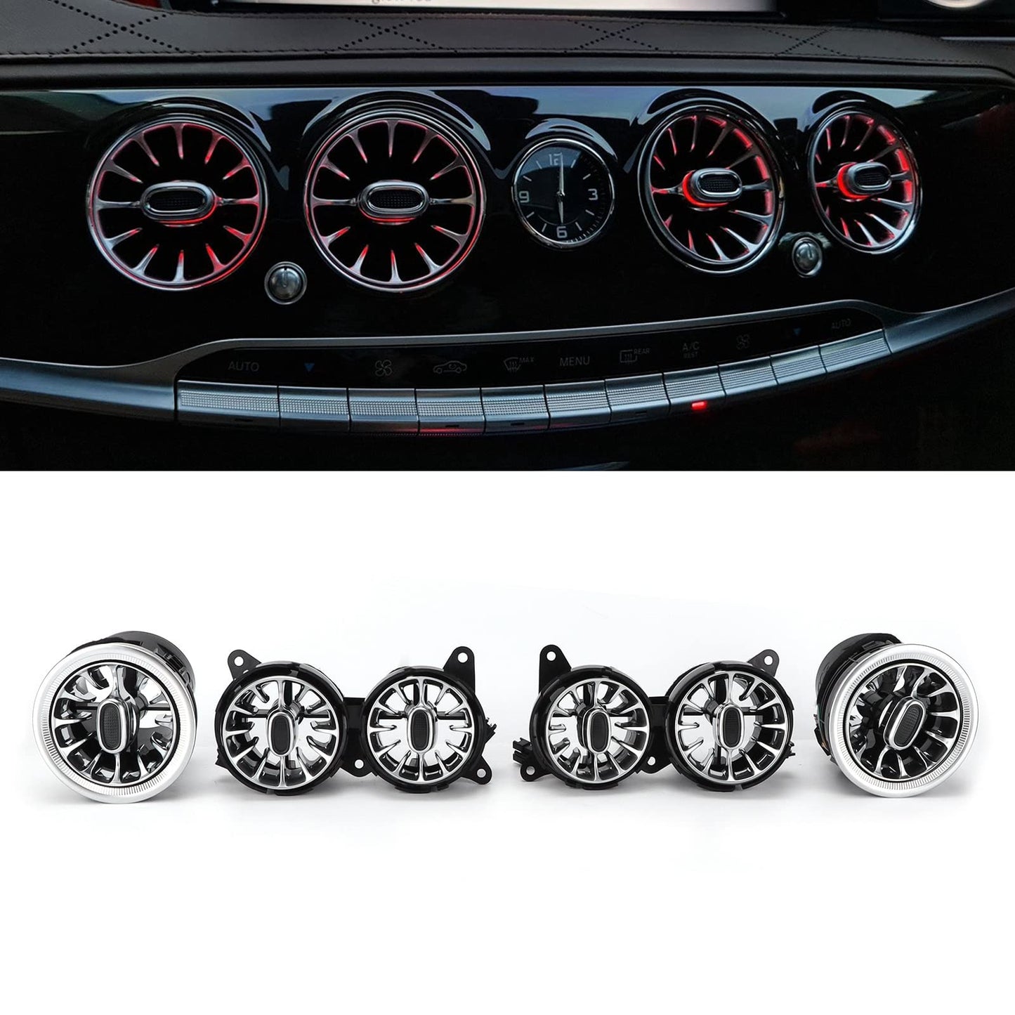 6pcs 7 Color Front LED Turbine Air Vent Ambient Light Kits Dashboard Air Vent Ambient Light Replacement for Benz S Class W222 2014‑2017 (Only for Left Hand Drive)