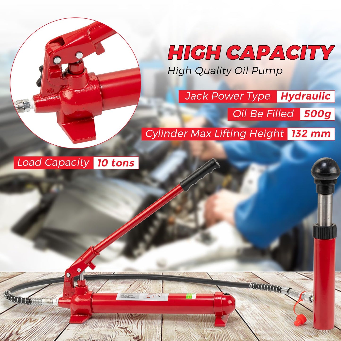 12T Porta Power Hydraulic Jack Kit, Hydraulic Multifunctional Jack with 4.6 ft/1.4 m Oil Hose, Auto Body Frame Repair Kit, Storage Case, 26455 LBS Capacity, for Car Repair, Truck, Garage