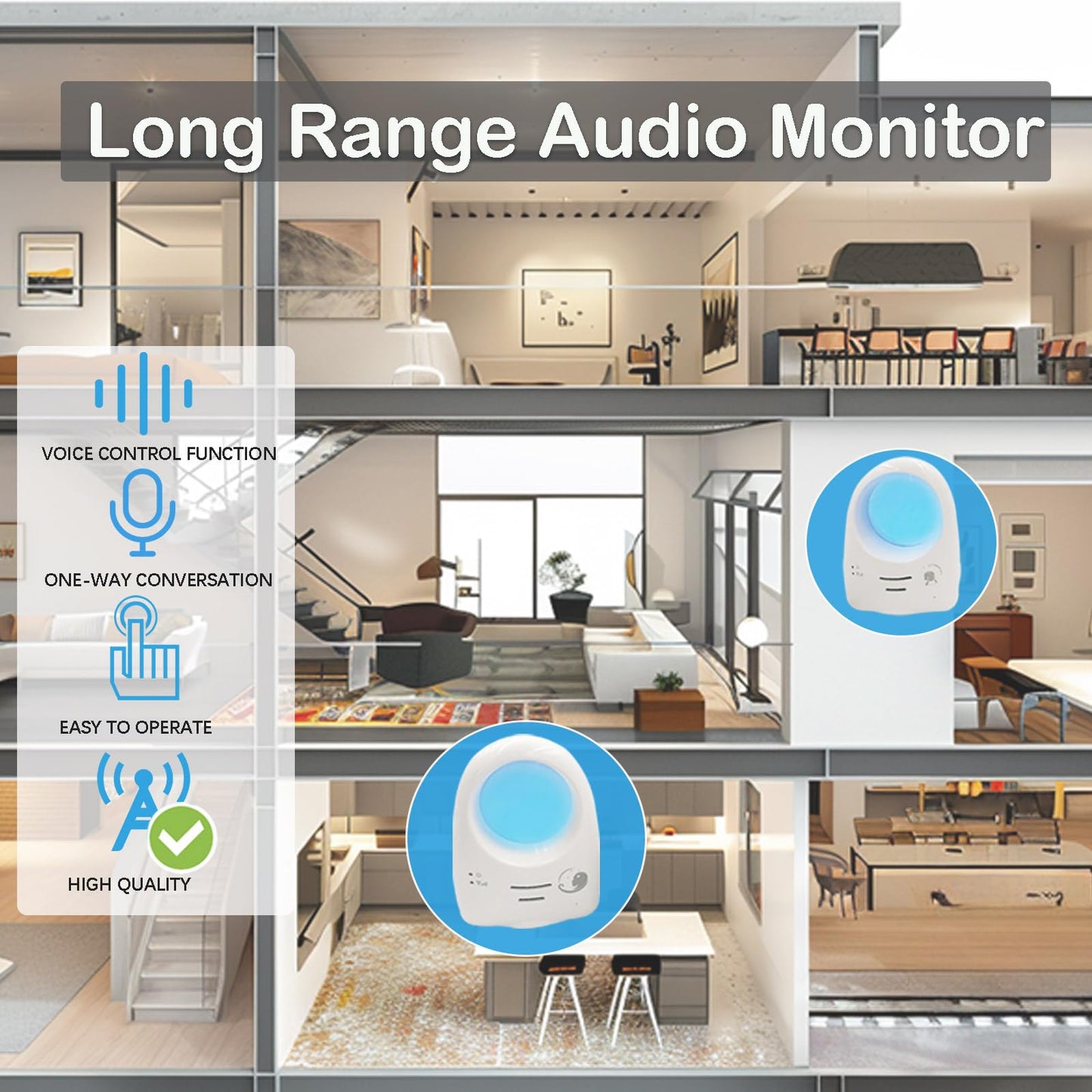 Baby Monitor Audio Only, Baby Sound Monitor for Baby Sleeping with Night Light Noise Detection, 20 Hours Standby Time Wireless Enhanced Range