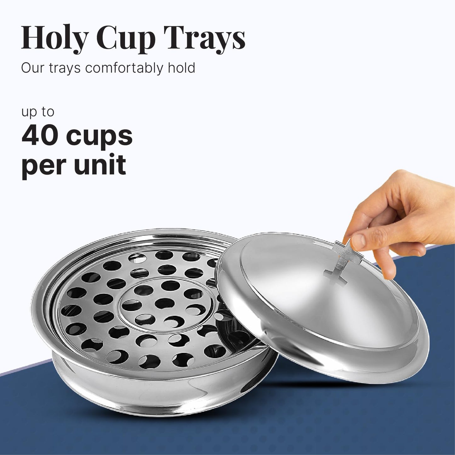 Communion Ware Church Set | Stackable 2 Communion Trays with Cover & 2 Bread Plates with Cover, 80 Cups Included | Ideal for Churches | Stainless Steel - Shiny (Silver) Finish