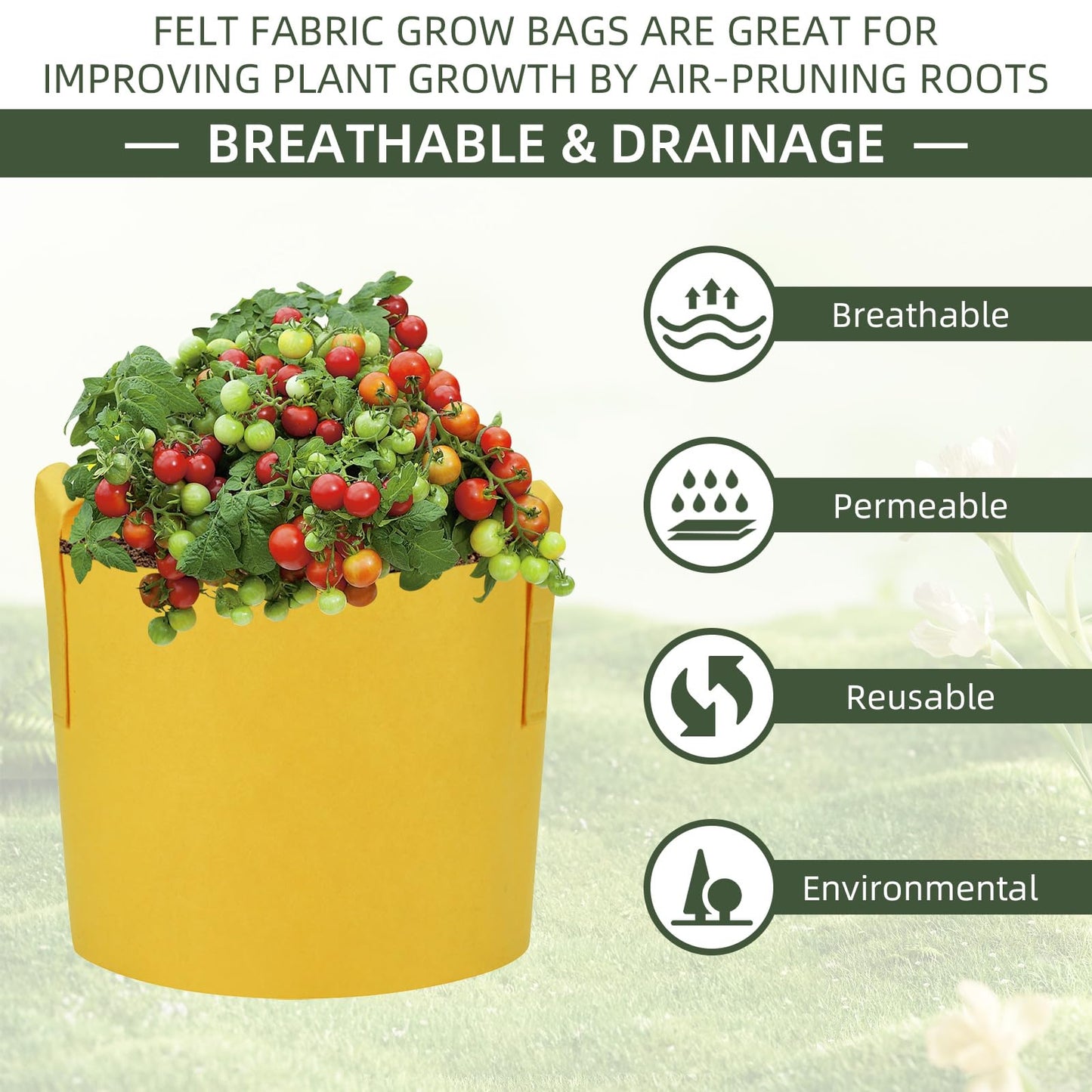 Ohiyoo 6 Pack 15 Gallon Grow Bags, Colorful Fabric Plant Pots with Handles, Garden 10 Gal Fabric Grow Pots, Vegetable Plant Growing Bags for Garden (15 Gallon)