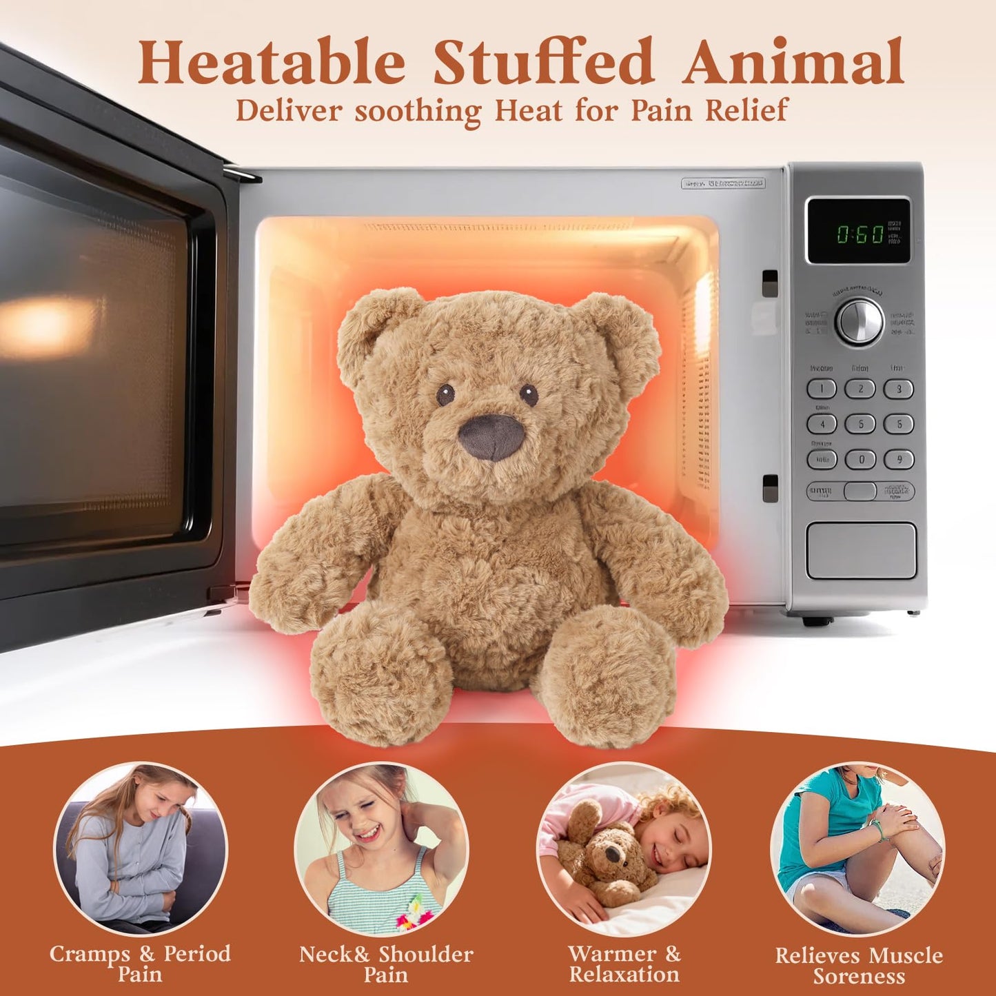 Teddy Bear Stuffed Animals, Microwavable & Weighted Stuffed Animal, Brown Curly Plush for Warmth & Comfort, Heatable Coolable Lavender Scent Toy, Cute Soft Plushies Gift for Children Boys Girls Adult