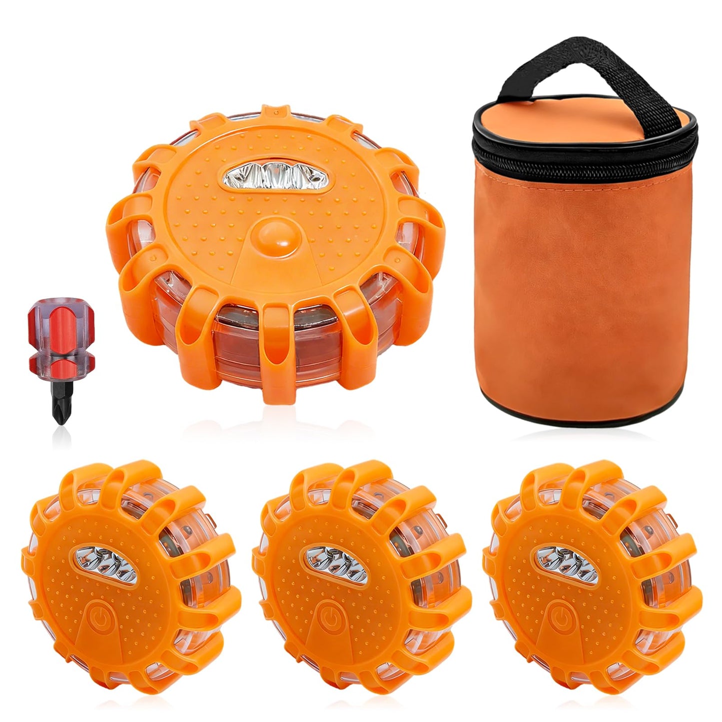 ABOTHGD 4 Pack Automotive Light LED Roadside Emergency Safety Flare Lights Hook Flashing Warning Beacon Disc Kit for Car Truck Vehicle Boat Automotive Security Rescue Search (Batteries not Included)