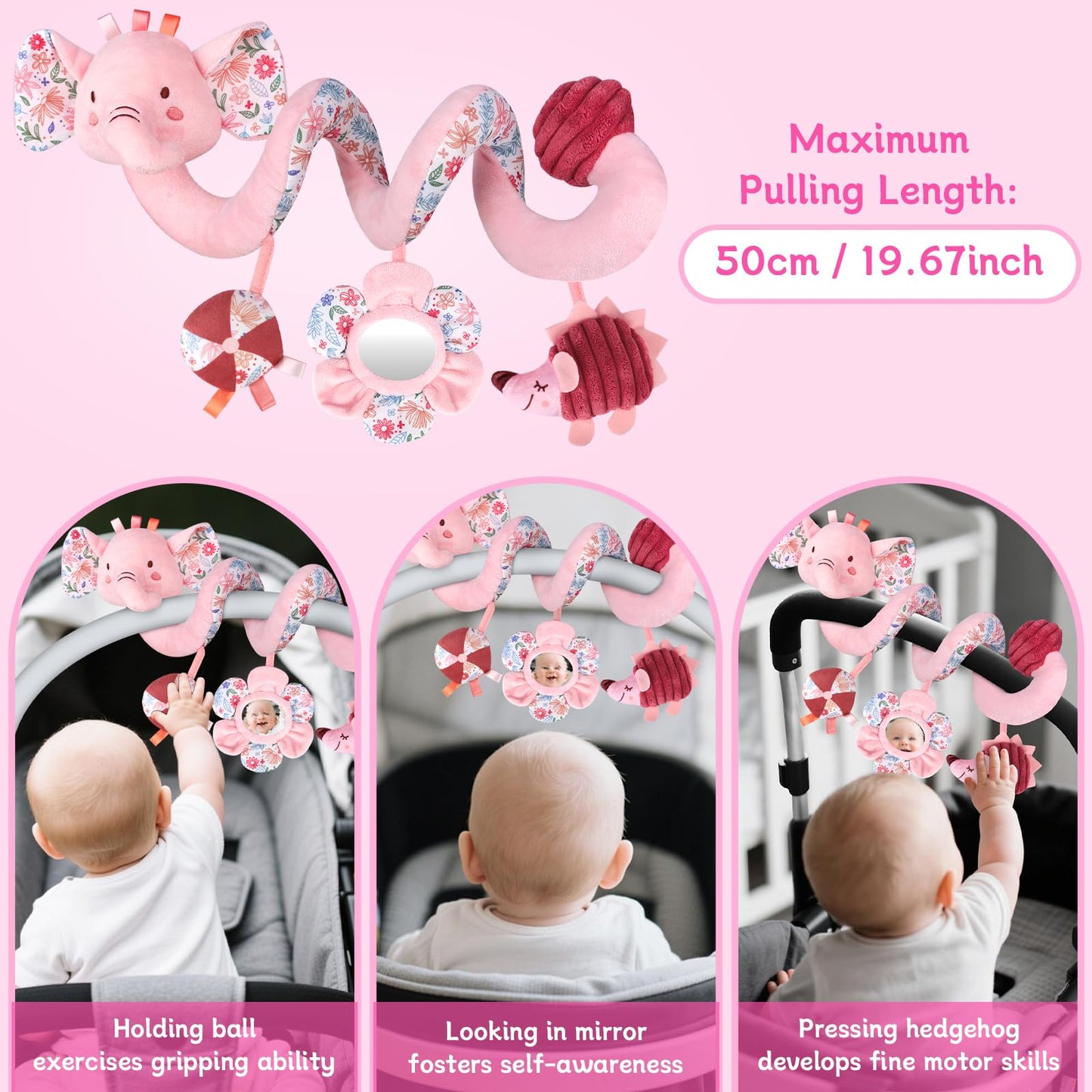 Hanging Car Seat Toys, Spiral Crib & Stroller Activity Toys with Rattles for Babies 0-6 Months, Baby Car Seat Accessories Toy for Developing Sensory & Motor Skills, Ideal Gift for Newborn Infant