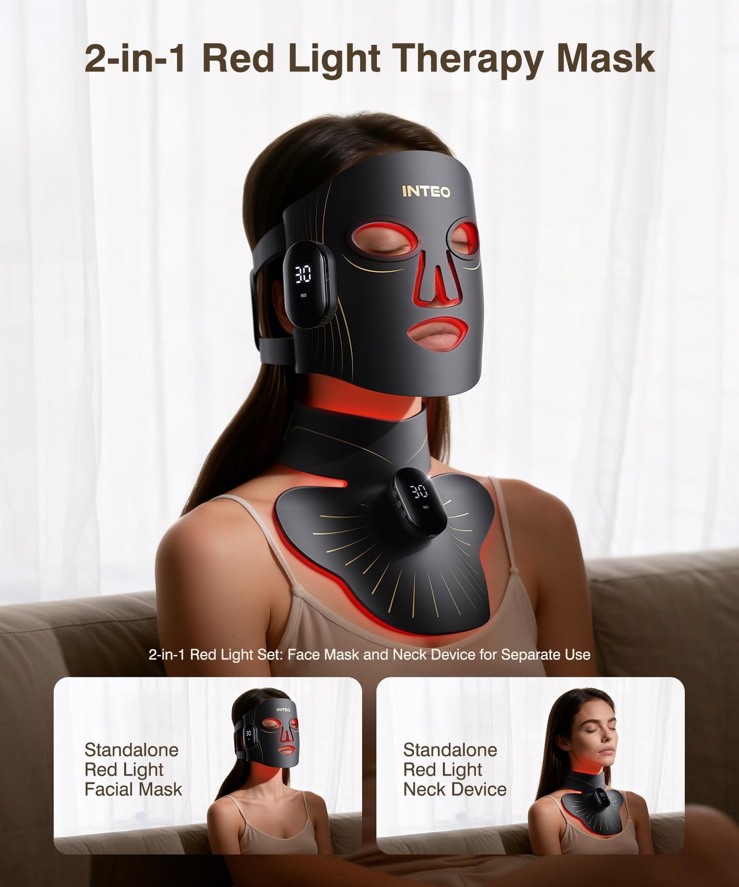 Red Light Therapy for Face and Neck, 4 Modes Cordless Face Mask Light Therapy with Neck Masks, 850nm Infrared & Red Light Mask, 2000mAh Rechargeable Light Therapy Skin Care At Home (680 Beads)