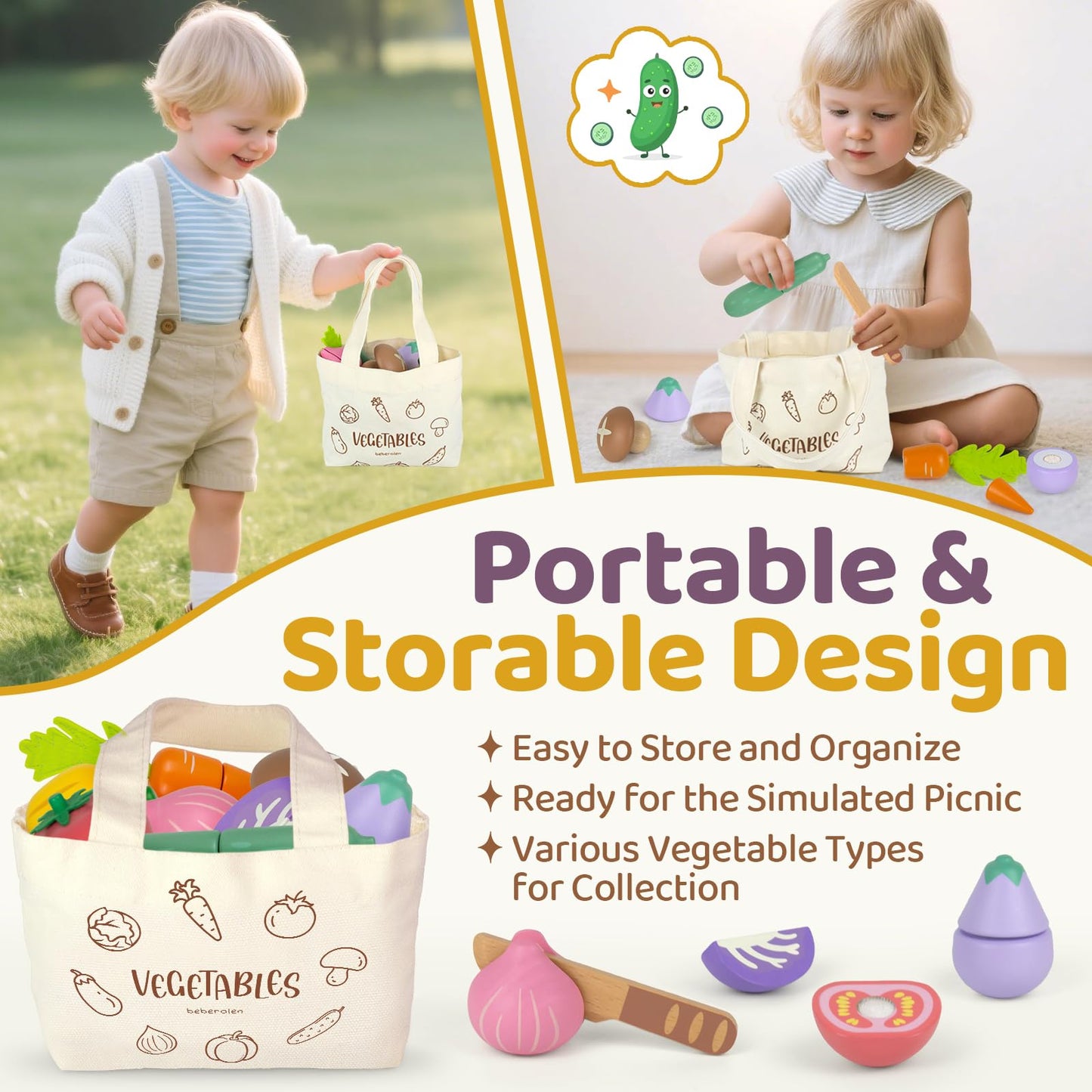 Play Food Sets for Kids Kitchen Wooden Food Toys for 3 Year Old Girl Boy Toddler Cutting Pretend Play Set Learning Toys Birthday Gift 1 2 3 Year Old Vegetables