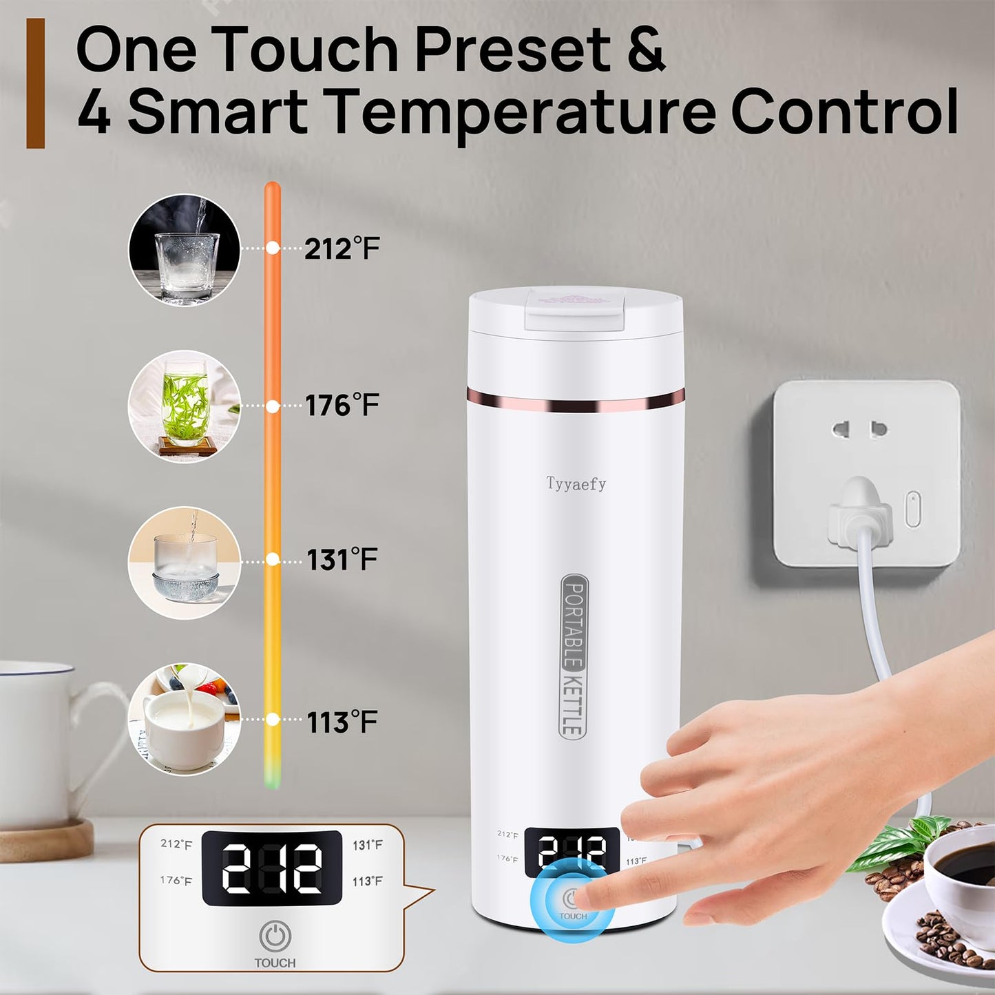 Portable Electric Kettle with Drinking Spout, Plug-in with Travel Bag, 450mL 304 Stainless Steel, 4 Preset Temp, Rapid Boiling – Home/Office/Hotel/Caravan/Dorm/Business Trip
