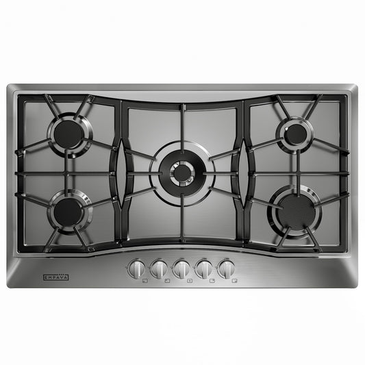 Empava 36 Inch Built-in Gas Cooktop with 5 Sealed SABAF Burners, Stainless Steel Surface, LPG/NG Convertible, Auto Electric Ignition, Flame Failure Protection