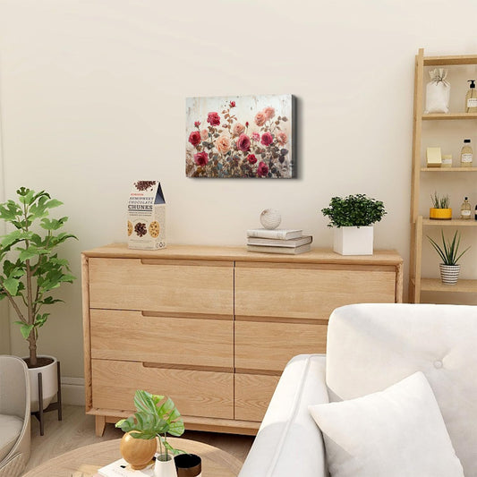 Vintage Flower Wall Art Pink Roses Wall Decor for Bathroom Retro Botanical Canvas Prints Rustic Farmhouse Floral Pictures Wall Decor Wildflower Aesthetic Artwork Living Room Bedroom Home Decoration 12x16"