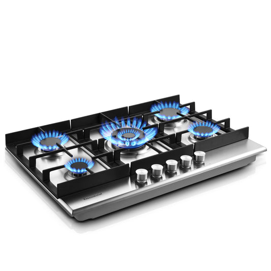 Eascookchef 30 inch Gas Cooktop, Gas Stove Top with 5 High Efficiency Burners, Bulit-in Stainless Steel Propane Cooktop for Kitchen, NG/LPG Convertible Stovetop, Thermocouple Protection