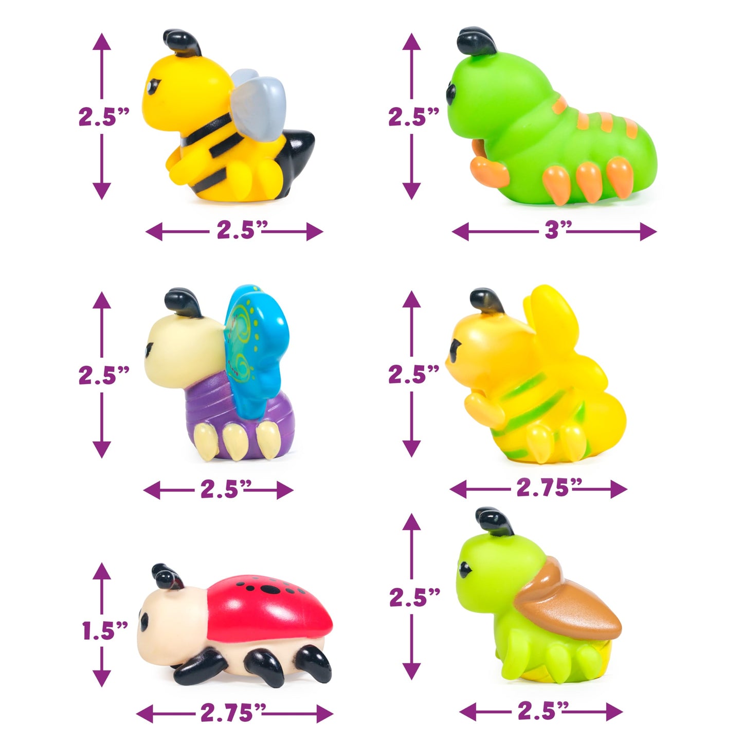 Tub Works® Bugs™ Light Up Bath Toys, 6 Pack | Water-Activated Light Up Toys Flash & Change Color | Easy-Grip Baby Girl & Toddler Bath Toys | Glow Bugs for Kids | Sensory Bathtub Toys with Bath Lights