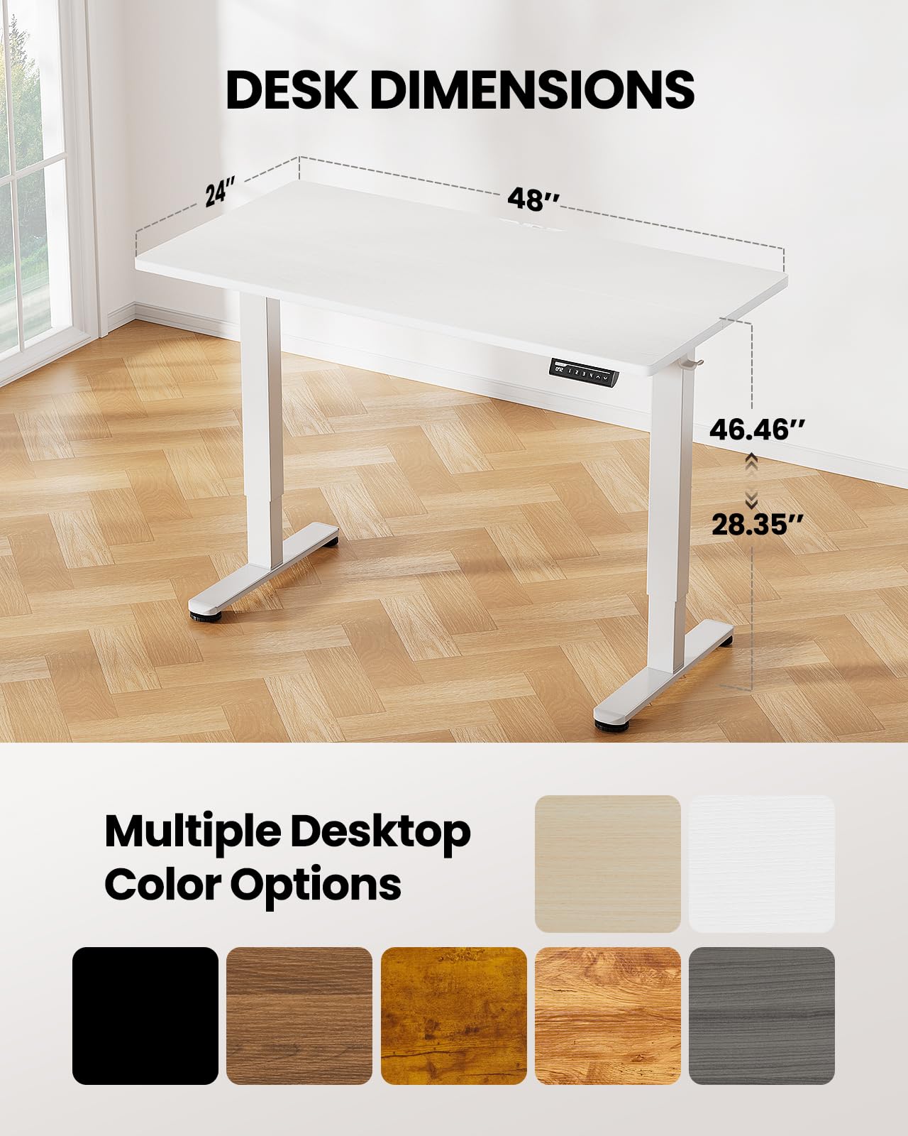 ErGear Height Adjustable Electric Standing Desk, 48 x 24 Inches Sit Stand up Desk, Memory Computer Home Office Desk with Two-Piece Desktop (White)