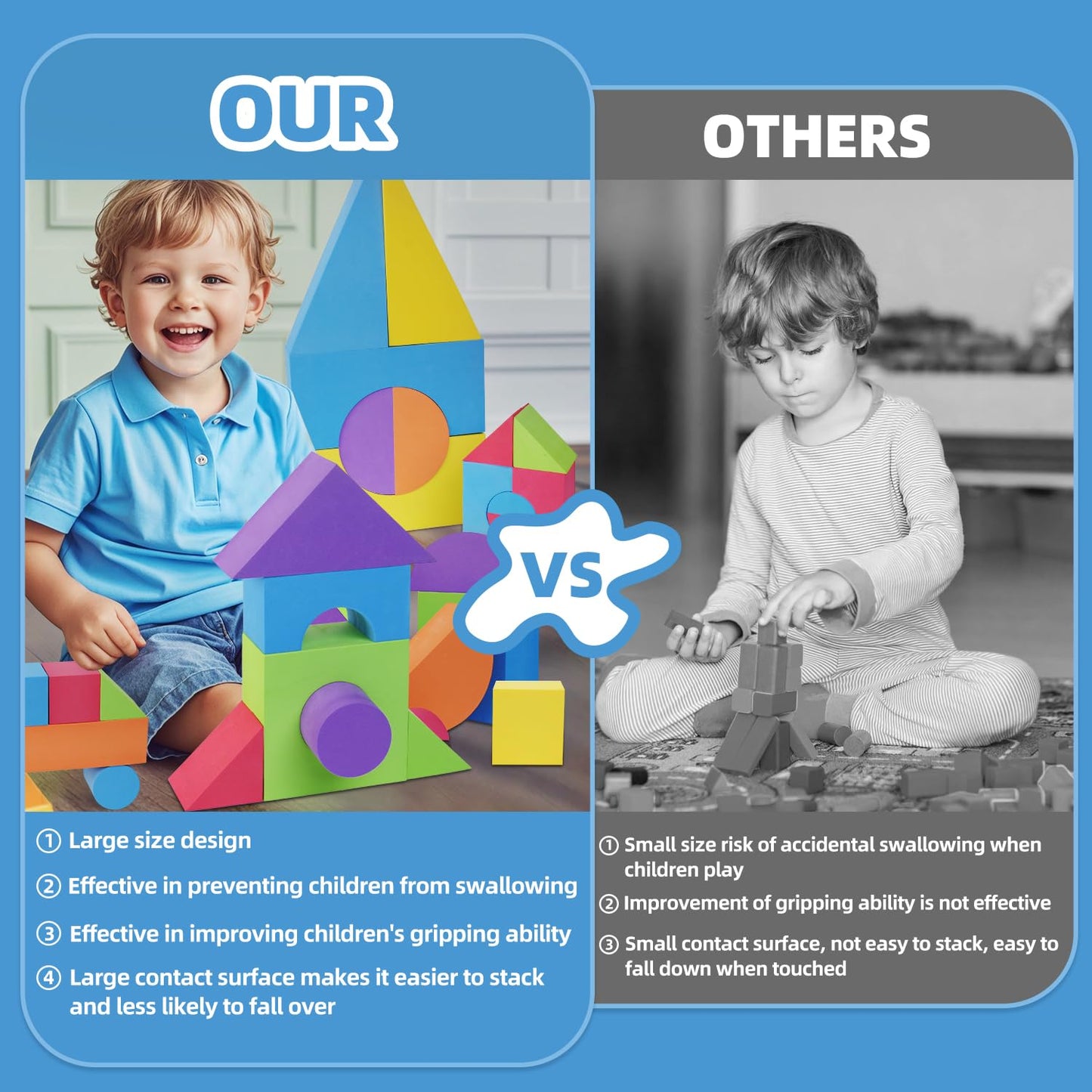 Bingyouth Large Building Foam Blocks for Toddlers, EVA Stacking Foam Building Blocks Toy Set, Non-Toxic, Washable, Early Learning Construction Toys & Gifts for Kids Boys & Girls (Blue, Pieces, 30)