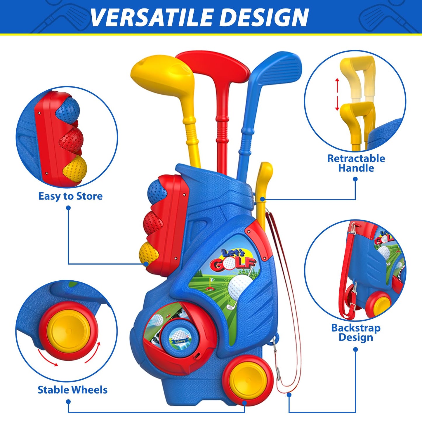 Liberry Toddler Golf Set for 2 3 4 Years Old Boys Girls, Upgraded Kids Golf Clubs Set with Cart, Putting Mat, Outdoor Indoor Sports Toy Birthday Gift, Blue