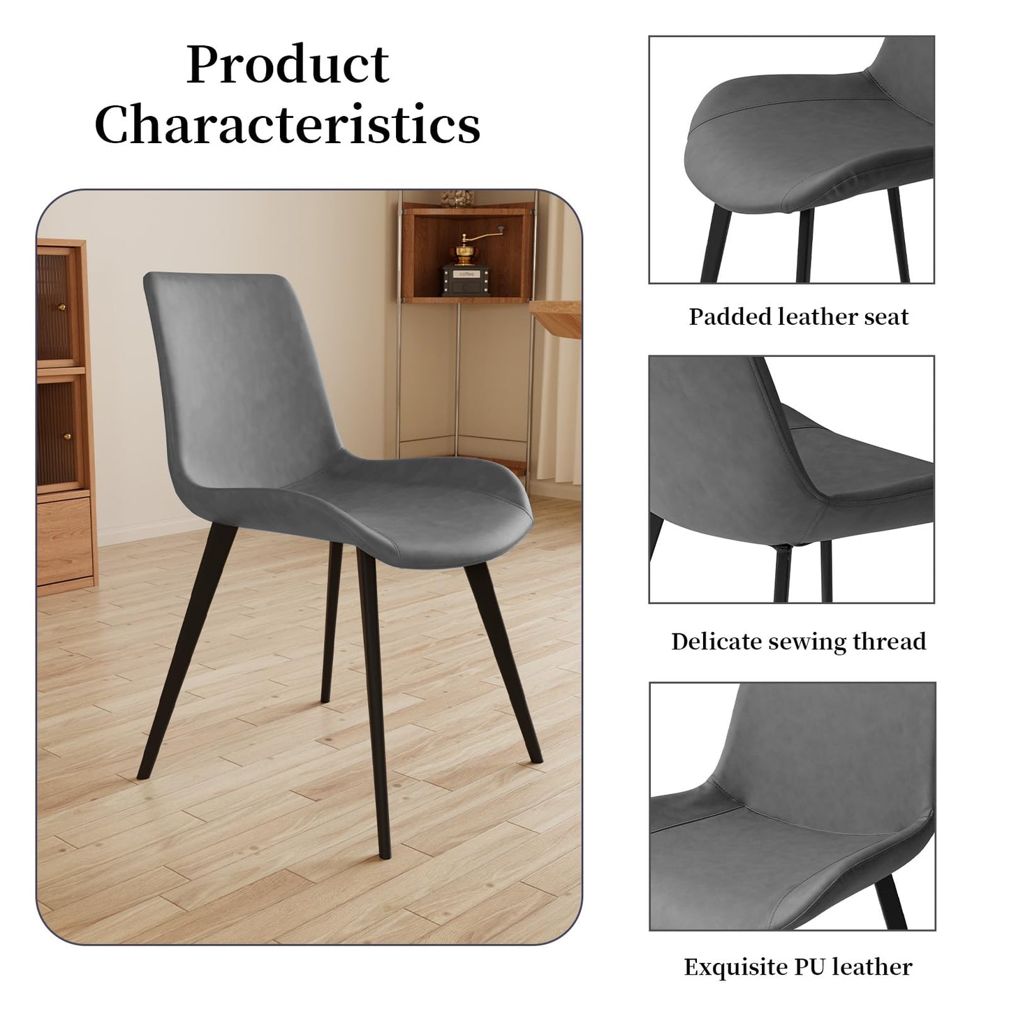 HIPIHOM 63"- 78.7" Extendable Dining Table Set for 6, Modern Kitchen Table with 6 PU Leather Chairs, Thickened Expandable MDF Wooden Table with Metal Legs for Dining Room, Kitchen, Living Room