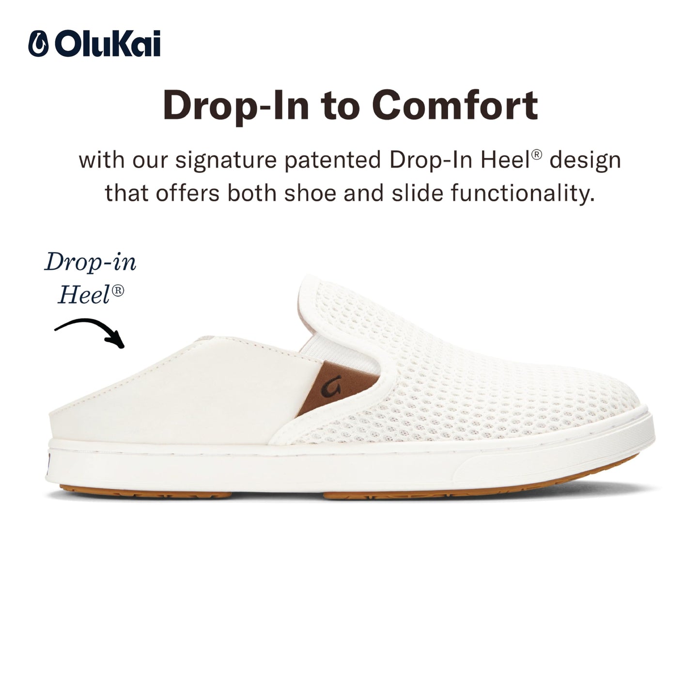 OLUKAI Pehuea Women's Slip On Sneakers, Casual Everyday Shoes with Easy On & Off Design, Breathable Mesh & Drop-in Heel, All-Day Comfort & Support, Bright White/Bright White, 5