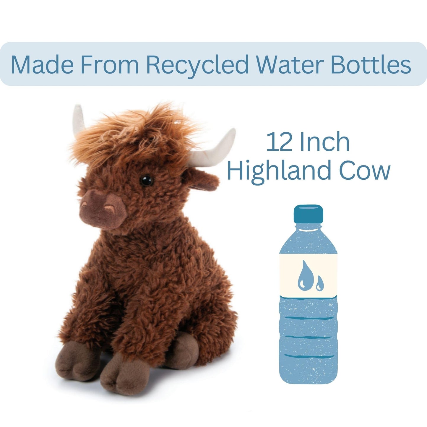 The Petting Zoo Highland Cow Plushie Stuffed Animal, Gifts for Kids, Wild Onez Wildlife Animals, Brown Cow Plush Toy, 12 inches
