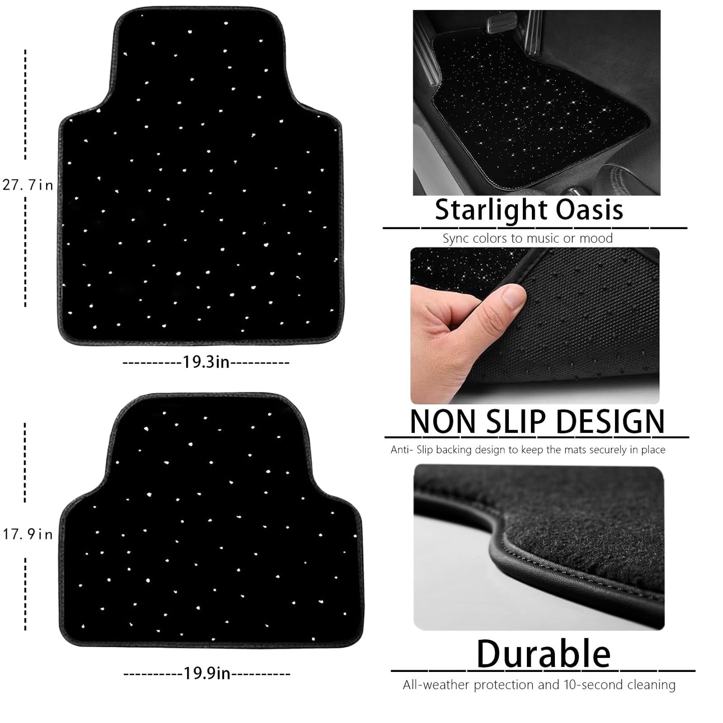 Starlight LED Car Floor Mats with Wireless Ambient Lighting – Waterproof Universal Fit Car Floor Mats with Lights for Cars, SUVs & Trucks – App & Remote Control RGB Fiber Optic, Anti-Slip Design