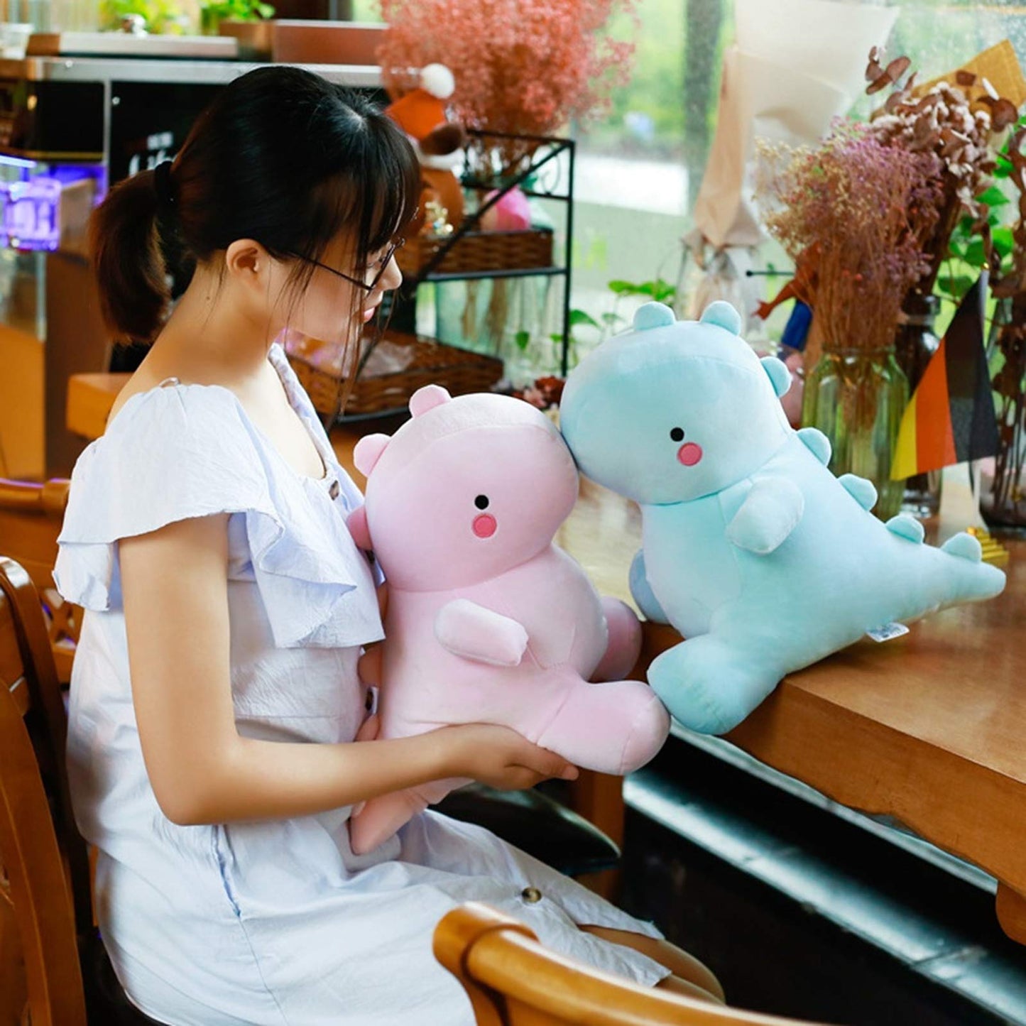 VHYHCY Cute Dinosaur Plush Toys, Fat Dinosaur Stuffed Animals Dolls, Soft Plush Dino Plushie, Birthday Gifts for Kids Girls Boys Pink 12 inch